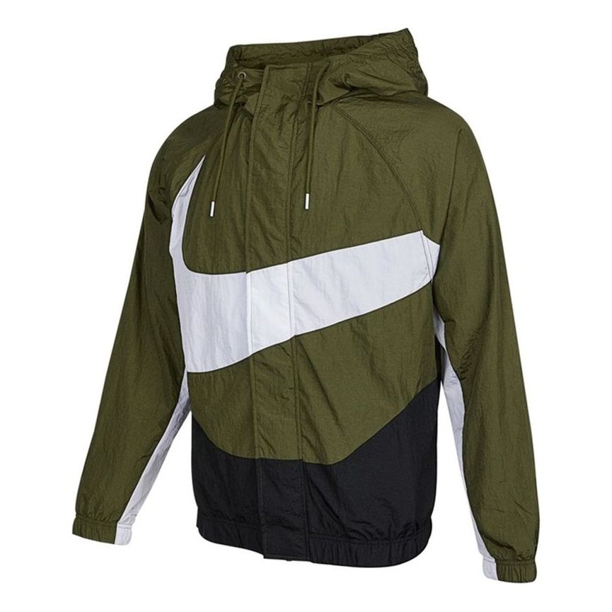 Men's Nike Sportswear Swoosh Large Logo Printing Hooded Woven Jacket Autumn Olive Green DD5968-326 - 1