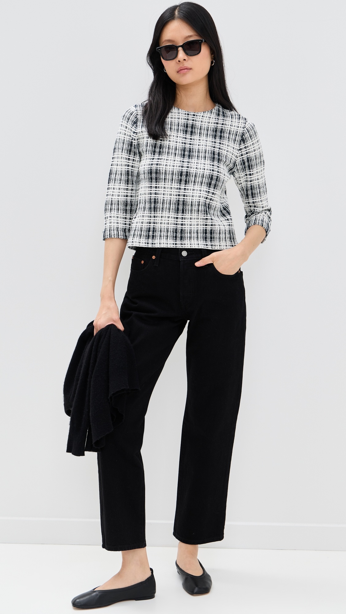 Boucle Plaid Elbow Sleeve Sweater - 4
