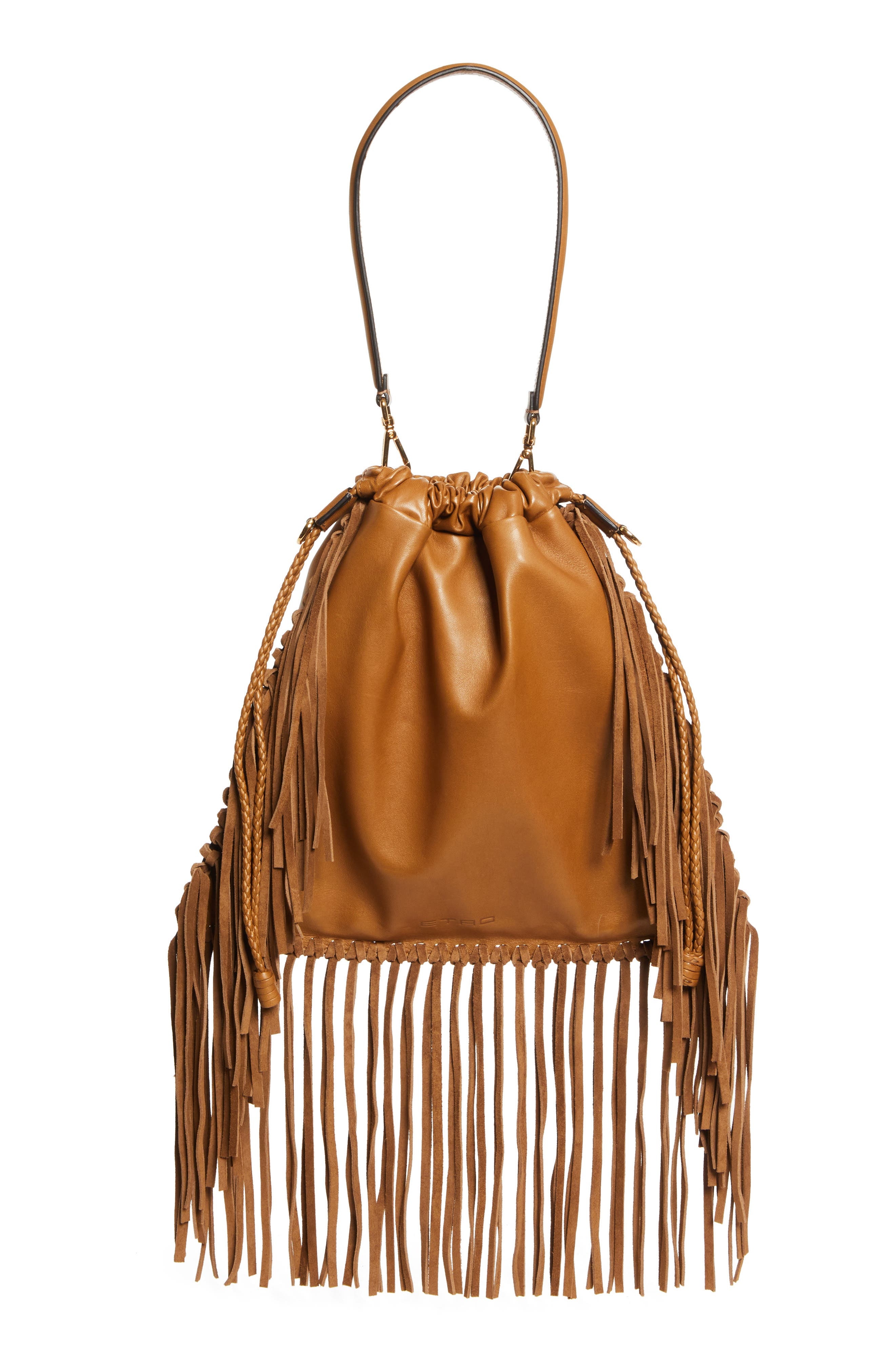 Etro Kalispera Embroidered Fringe Leather Shoulder Bag in M0180 Dark Brown at Nordstrom - 4