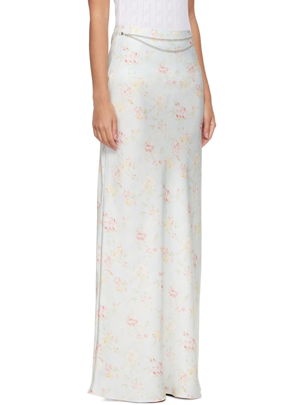 Blue Double Satin Imprime Maxi Skirt - 2