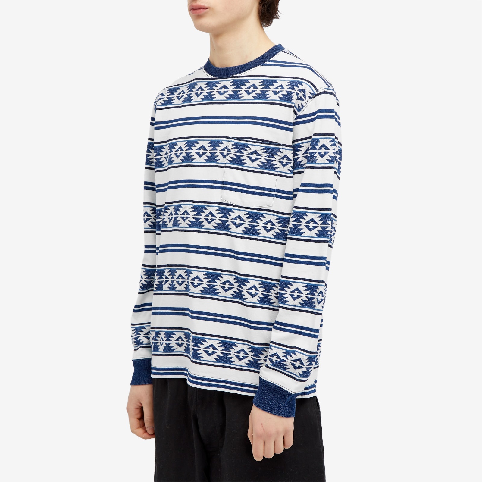 Beams Plus Long Sleeve Jacquard Stripe Pocket T-Shirt - 2