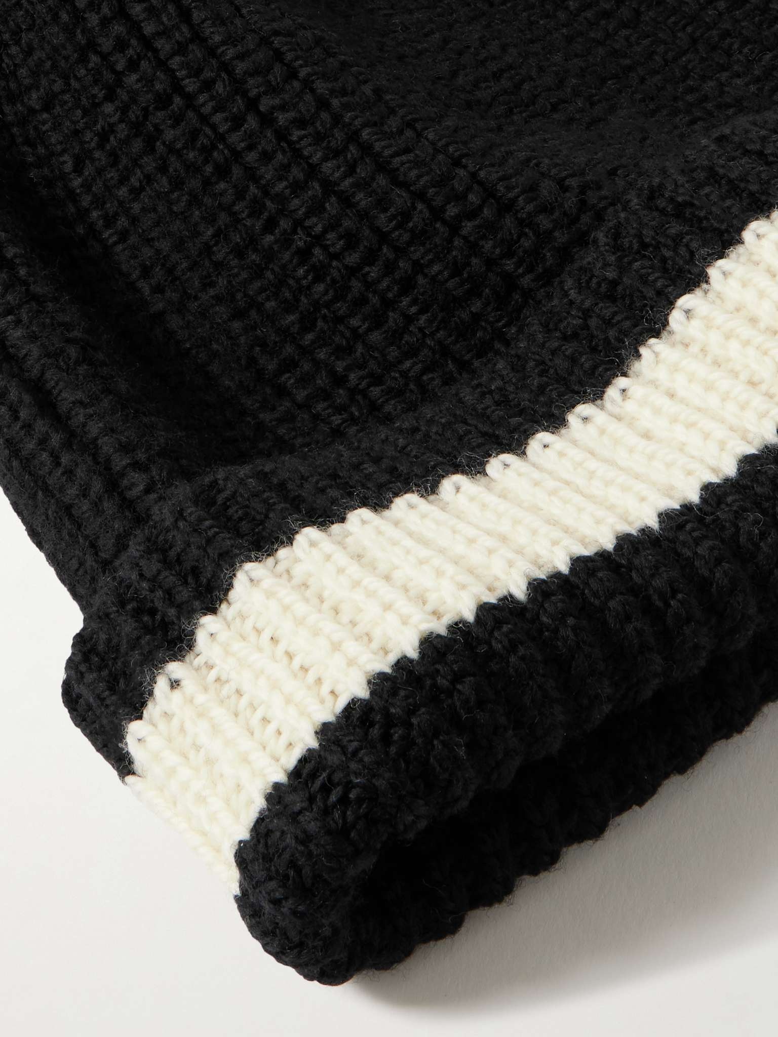 Pompom-Detailed Ribbed Striped Merino Wool Beanie - 3