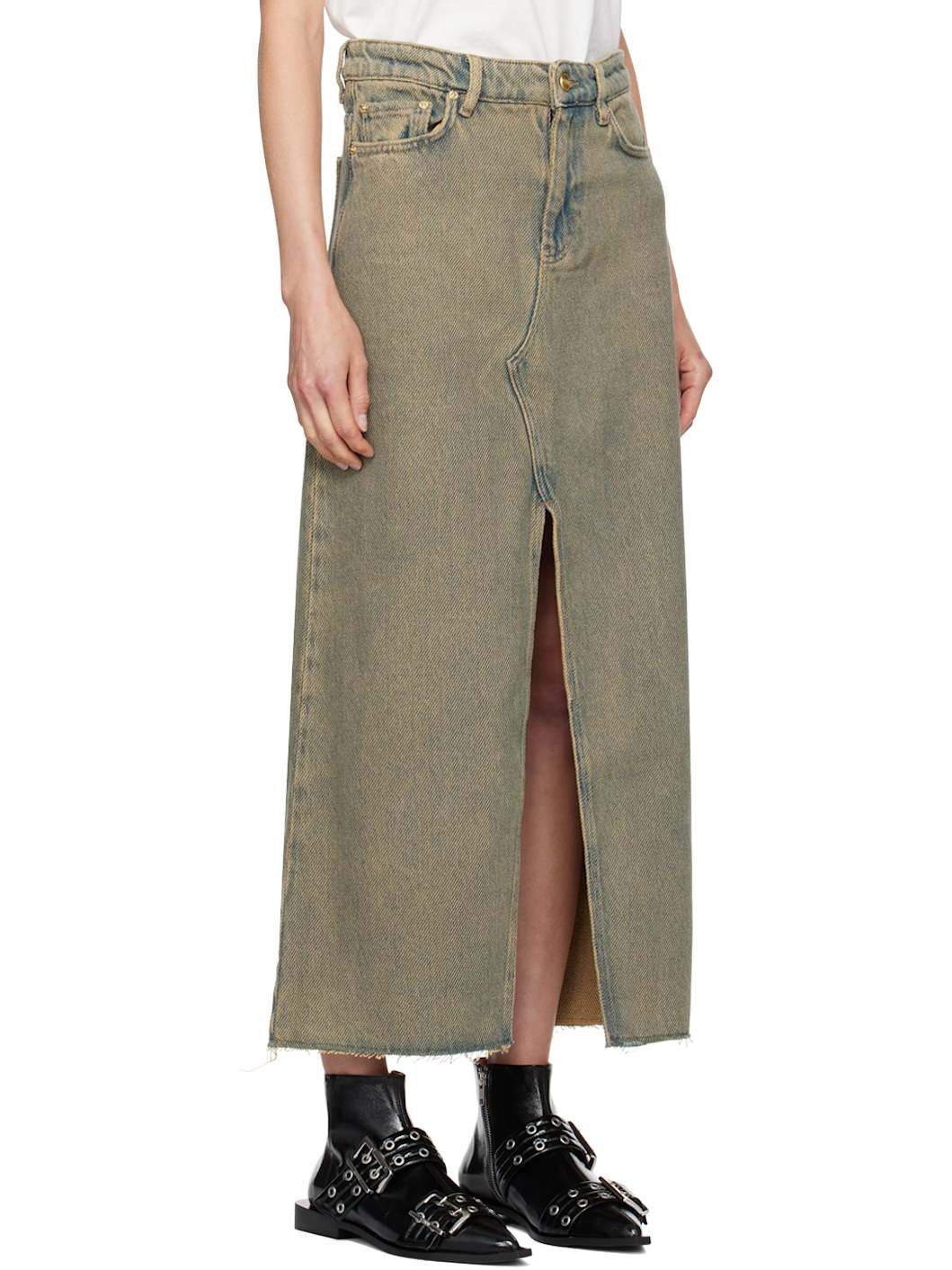 Brown Overdyed Heavy Denim Maxi Skirt - 2