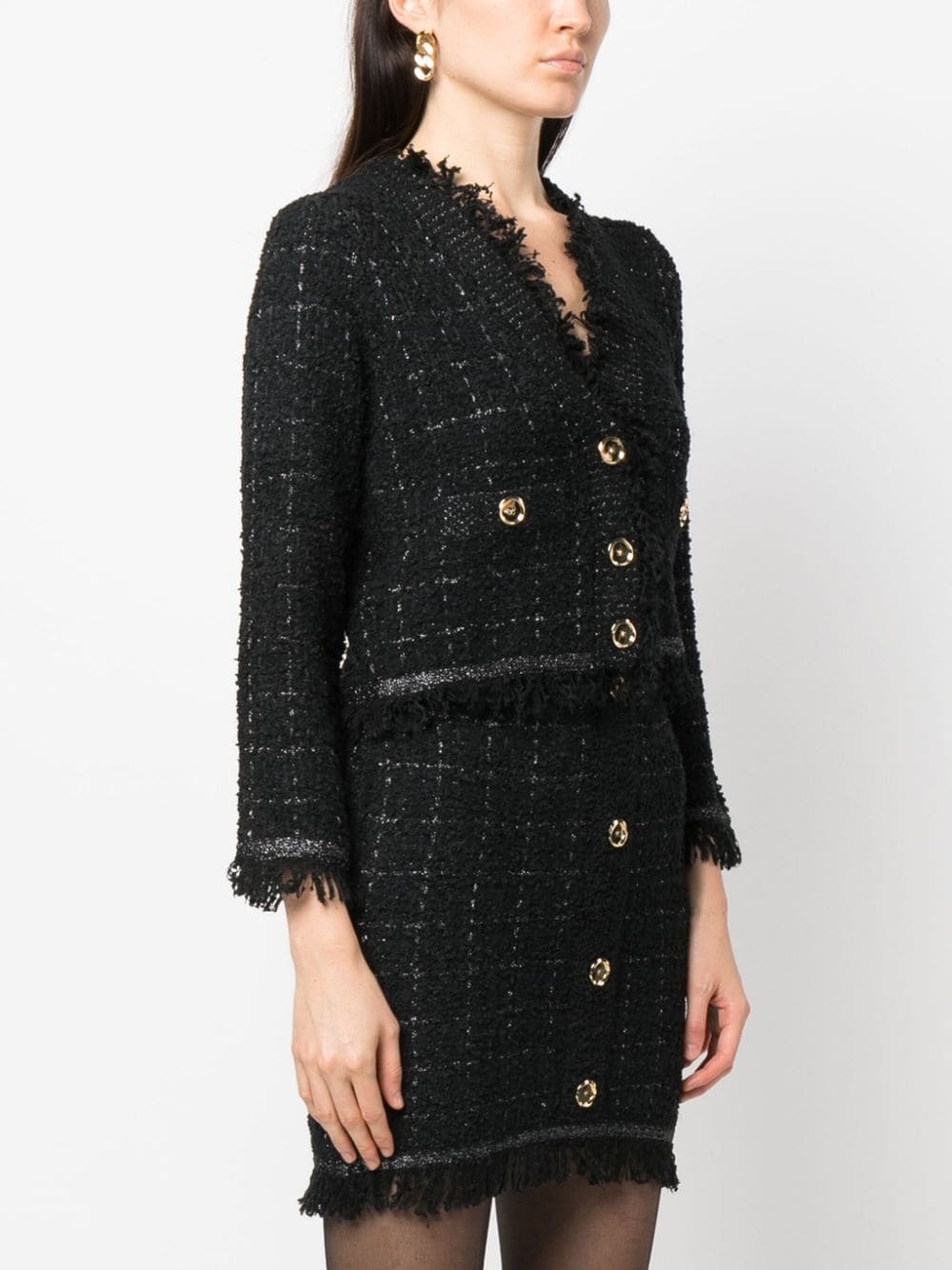 basket weave cropped jacket - 3