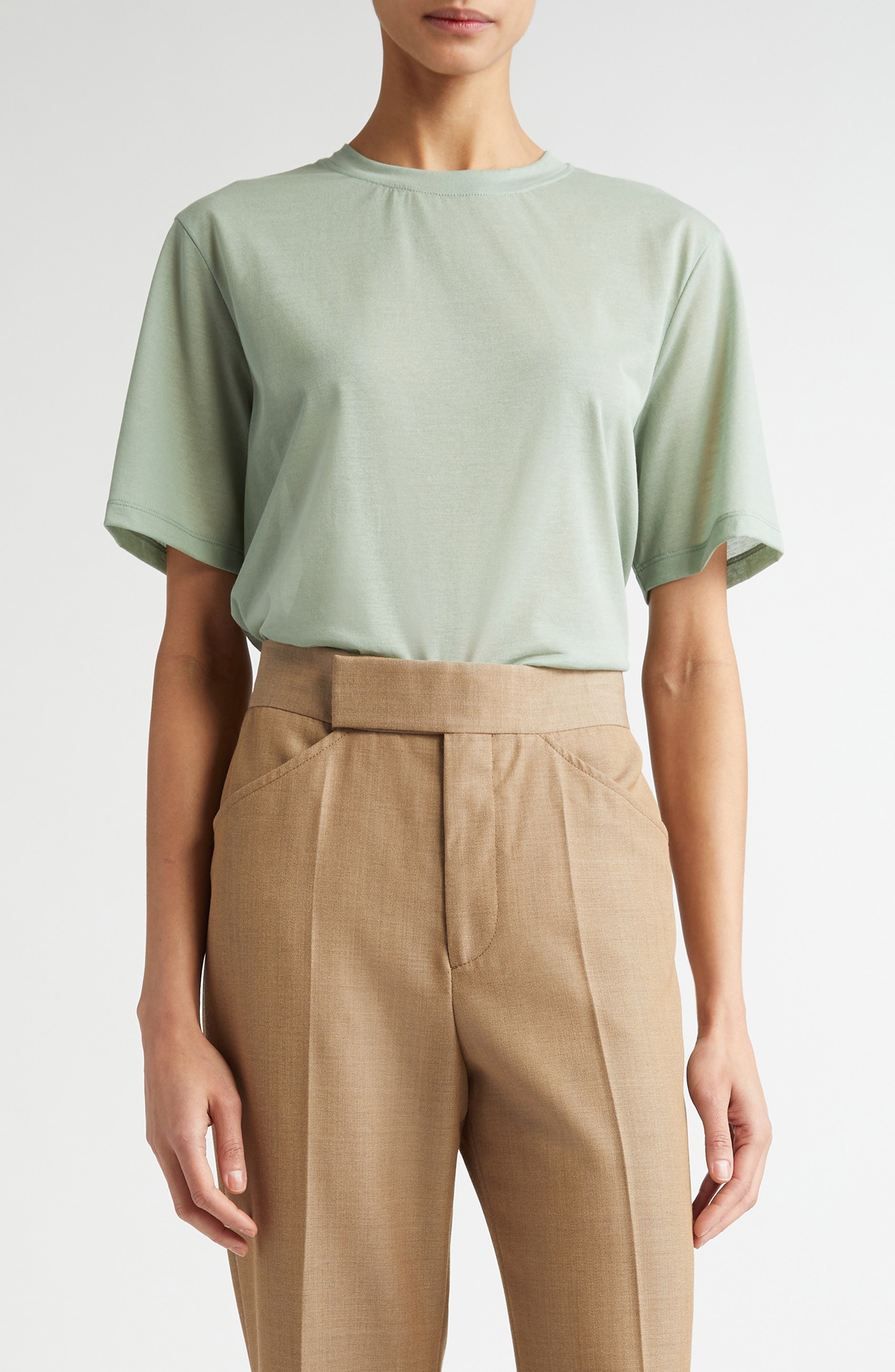 Victoria Beckham Classic Cotton Blend T-Shirt in Wasabi at Nordstrom - 1