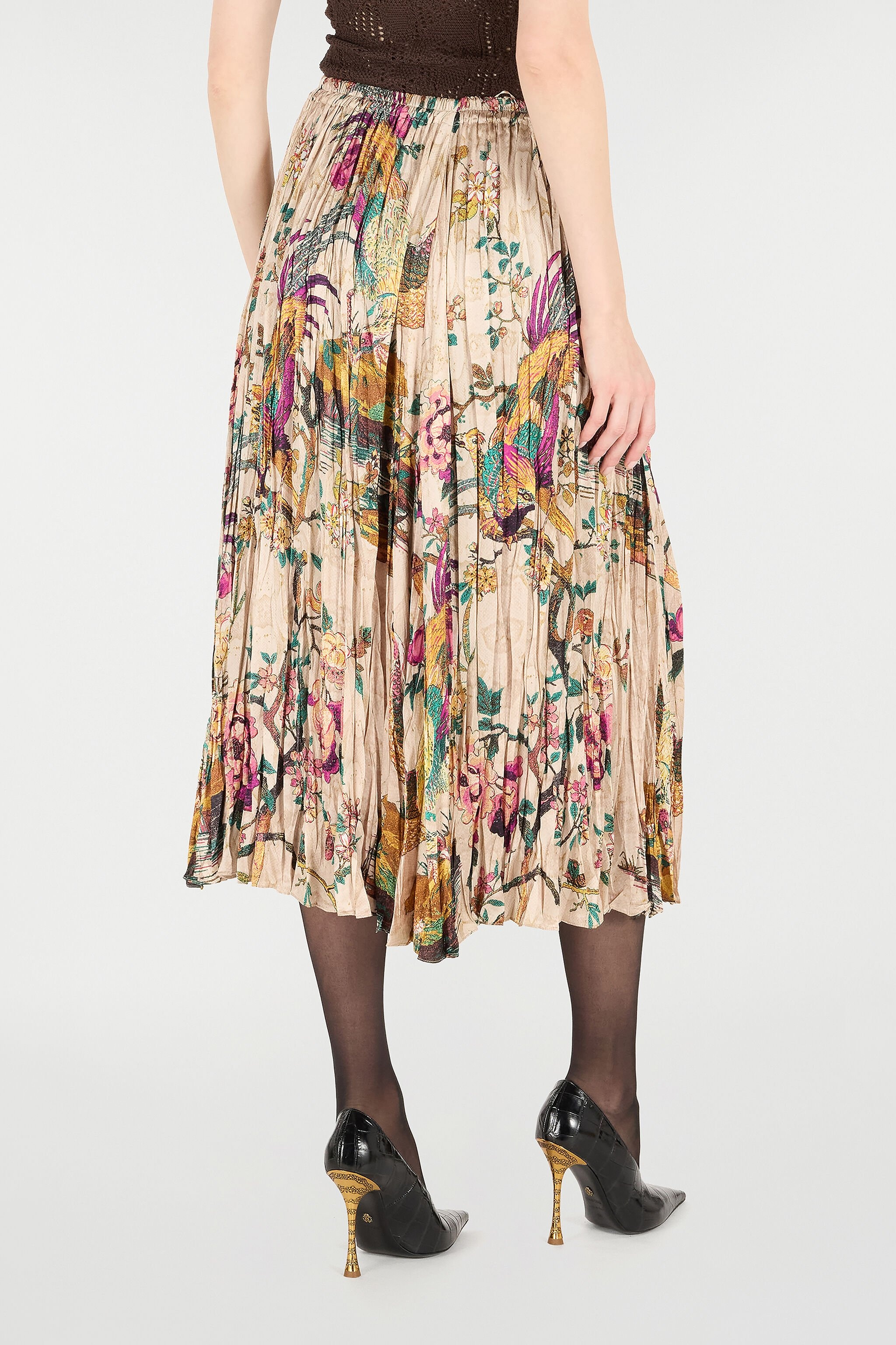 Midi Skirt with Floral and Pheasant Print - 4
