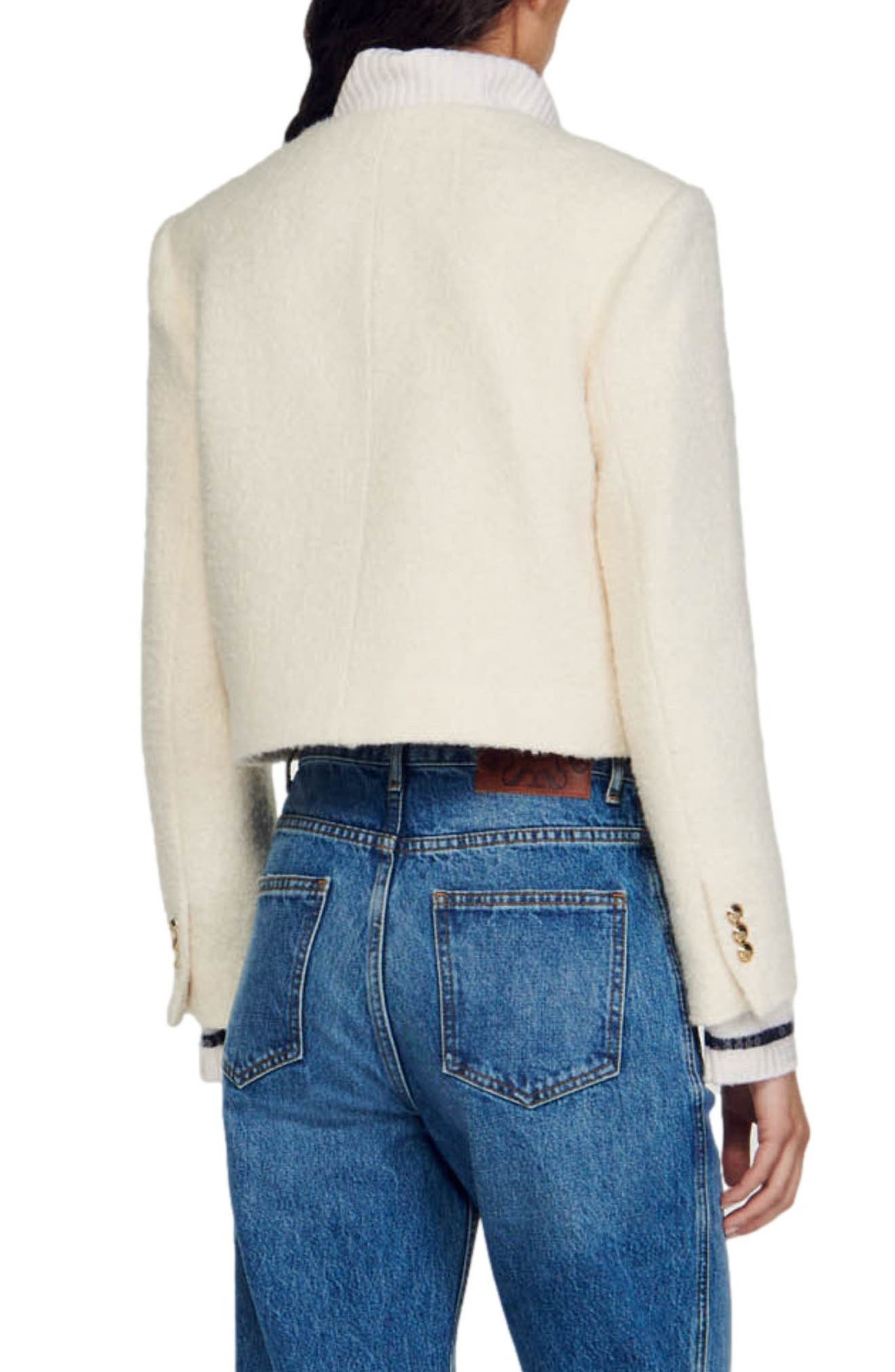 sandro Walle Boxy Crop Jacket in White at Nordstrom, Size 0 Us - 2