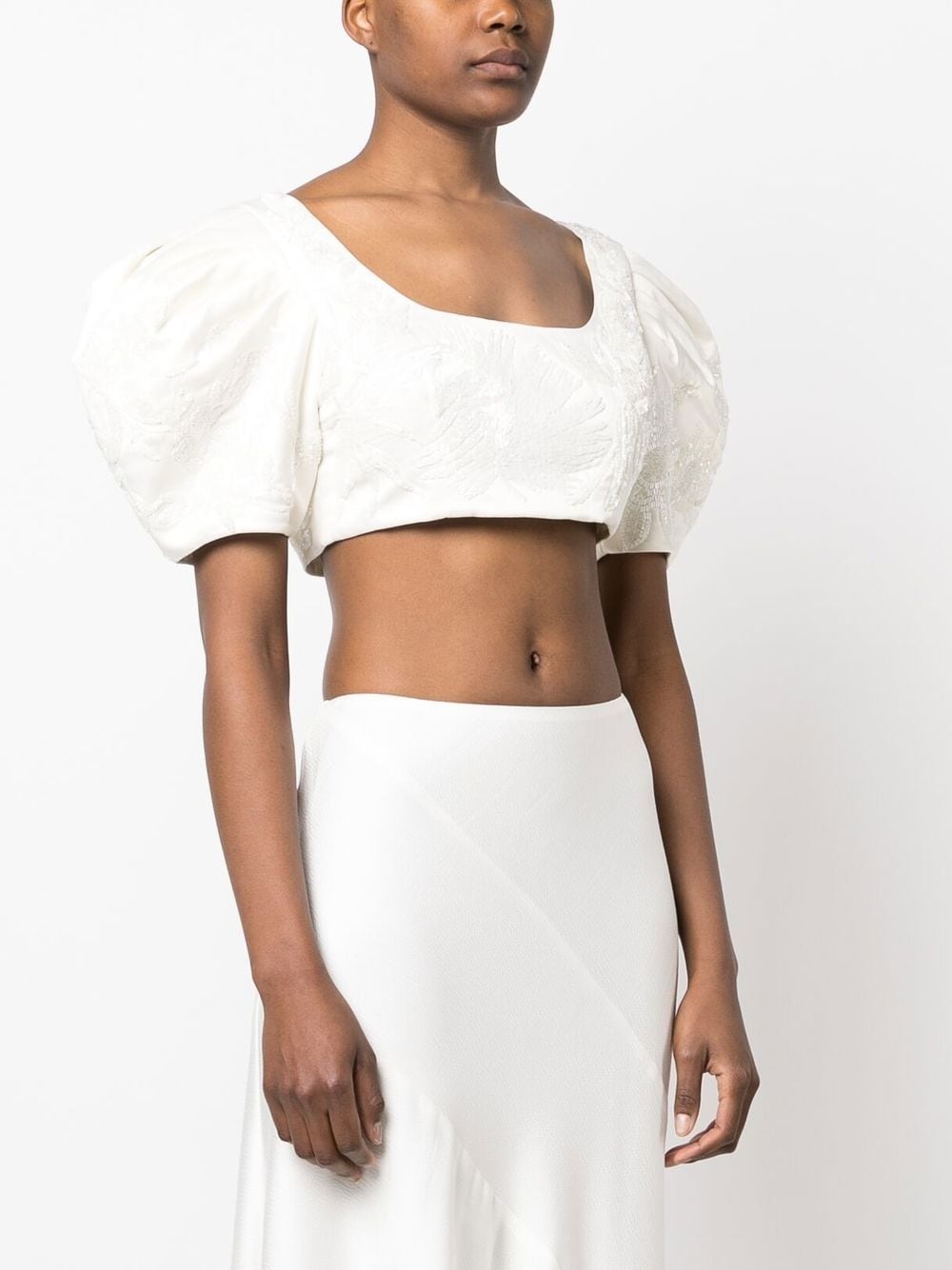 floral-embroidery cropped top - 3