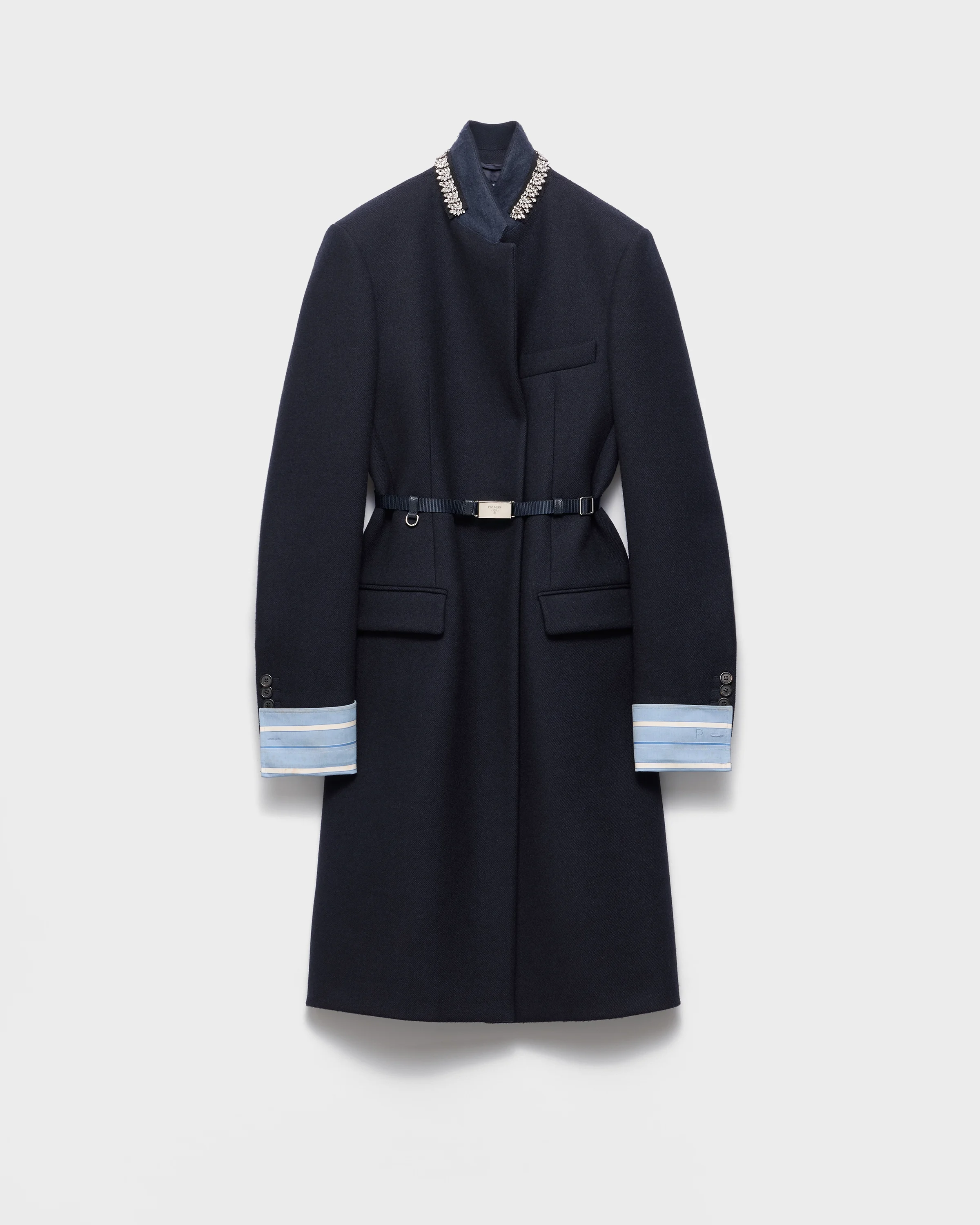 Single-breasted embroidered double wool coat - 1
