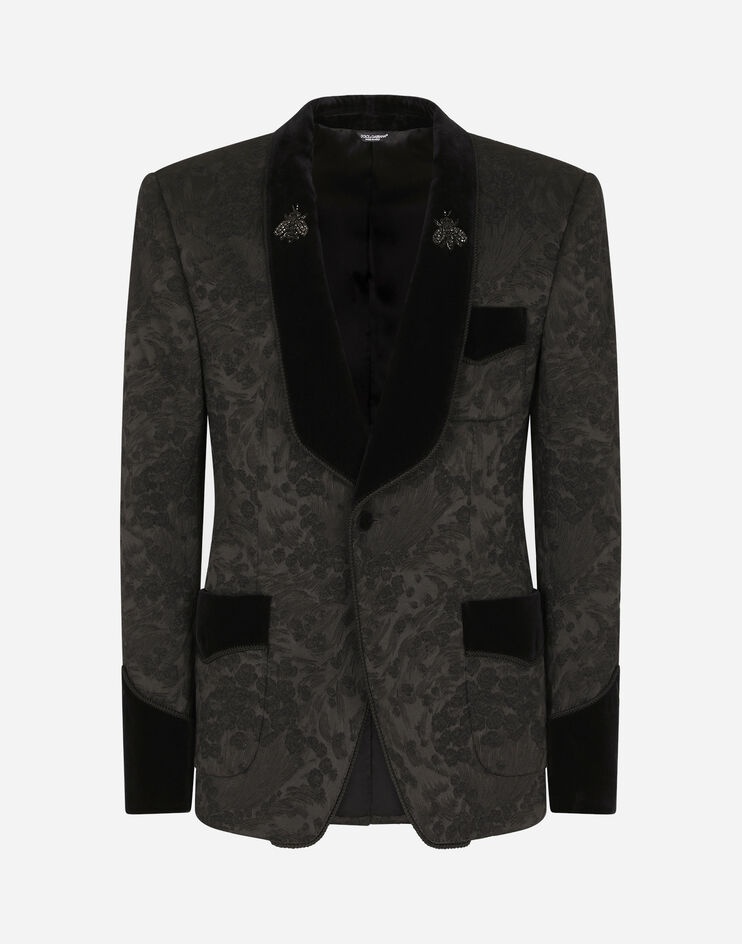 Stretch jacquard casinò-fit tuxedo jacket with patch - 3