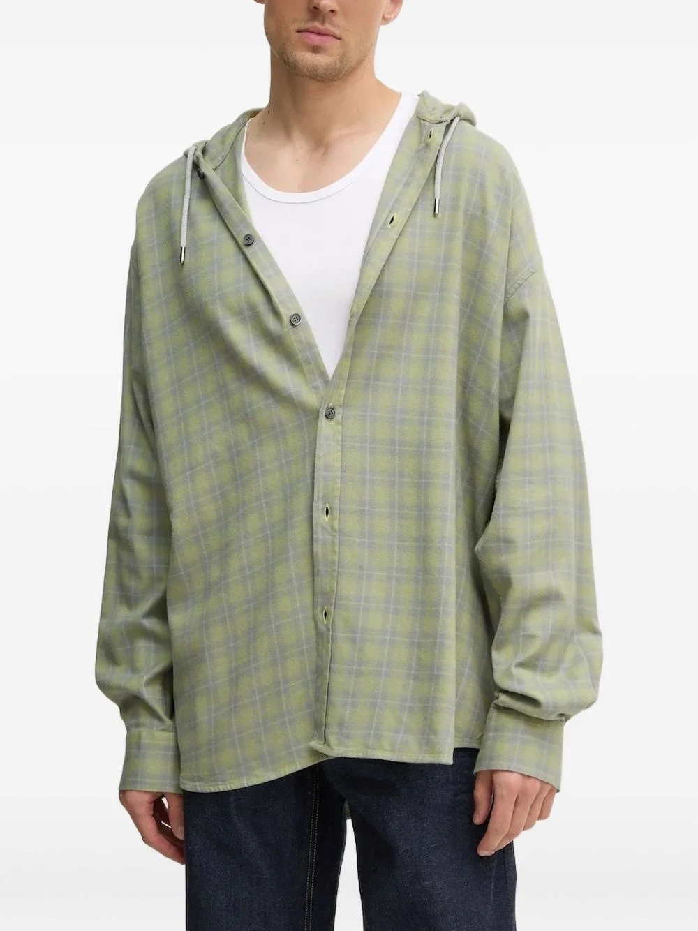 check-pattern hood shirt - 1
