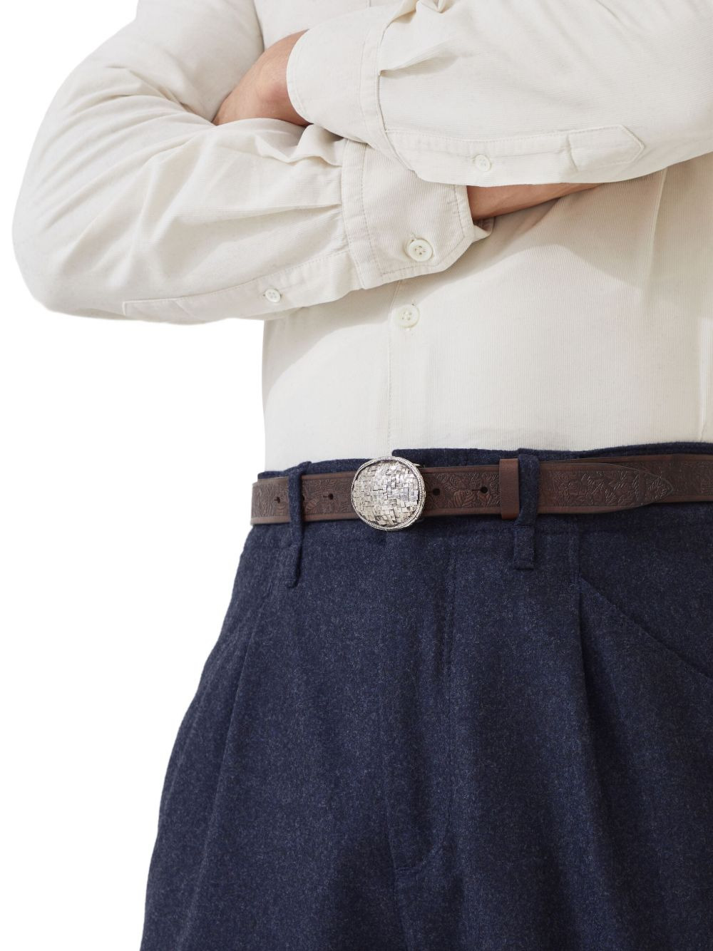 embossed woven-buckle belt - 3