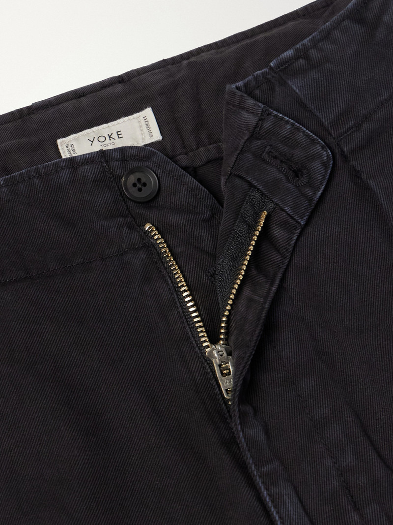Wide-Leg Garment-Dyed Pleated Cotton-Twill Trousers 6