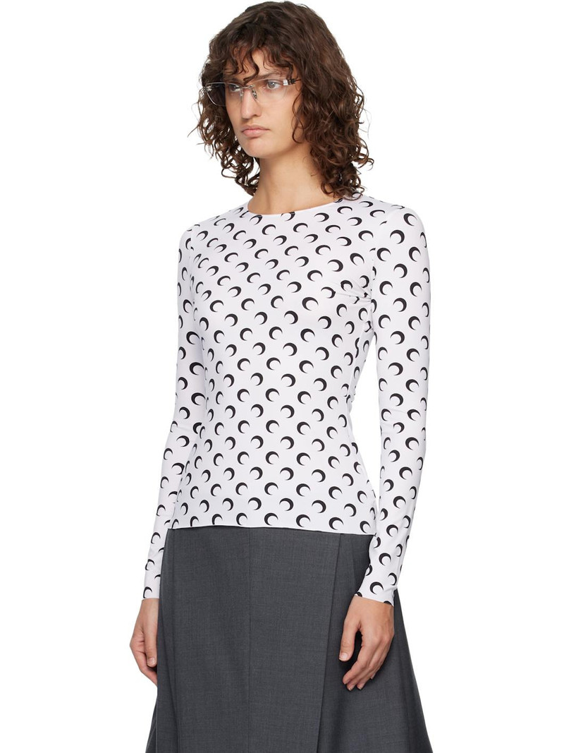Marine Serre White Recycled Moon Jersey Second Skin Crewneck T-shirt outlook