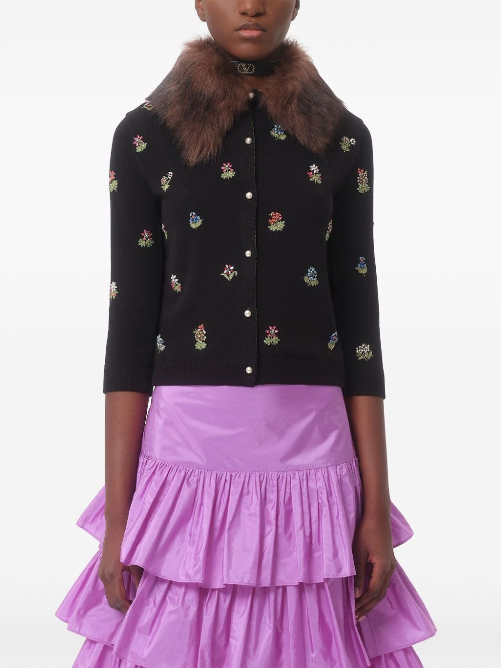 embroidered wool cardigan - 3