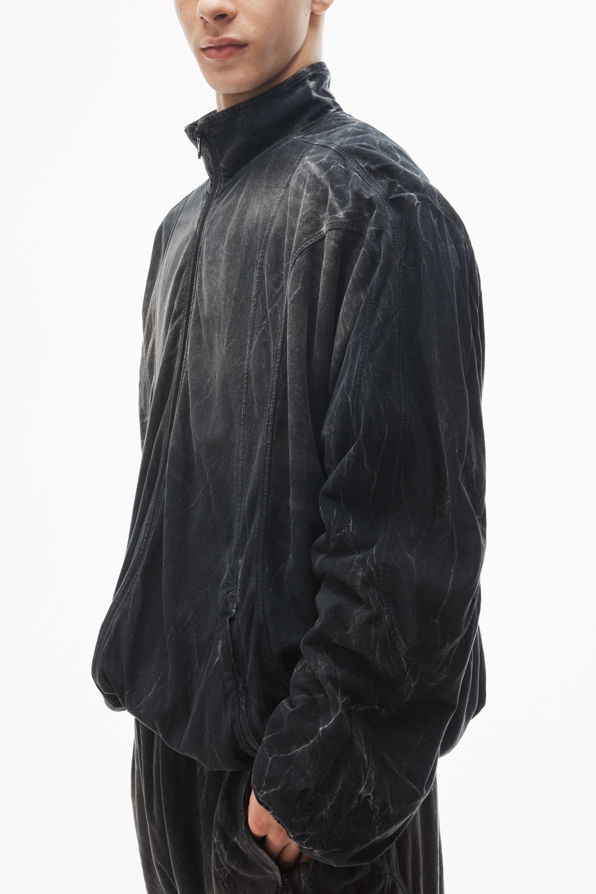 creased print track jacket in cotton-hemp jersey - 3
