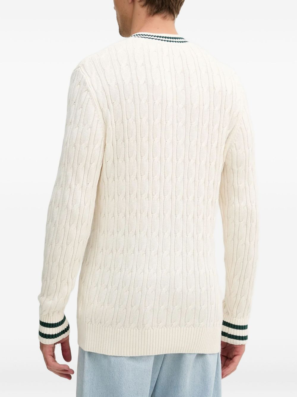 cable-knit V-neck sweater - 3
