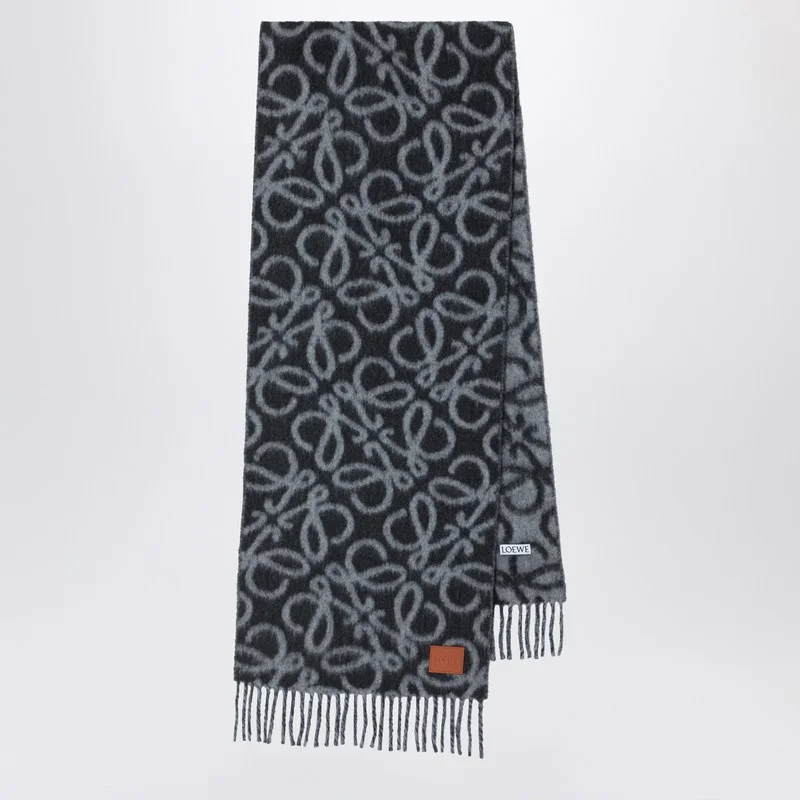 Black/grey scarf in alpaca and wool blend - 1