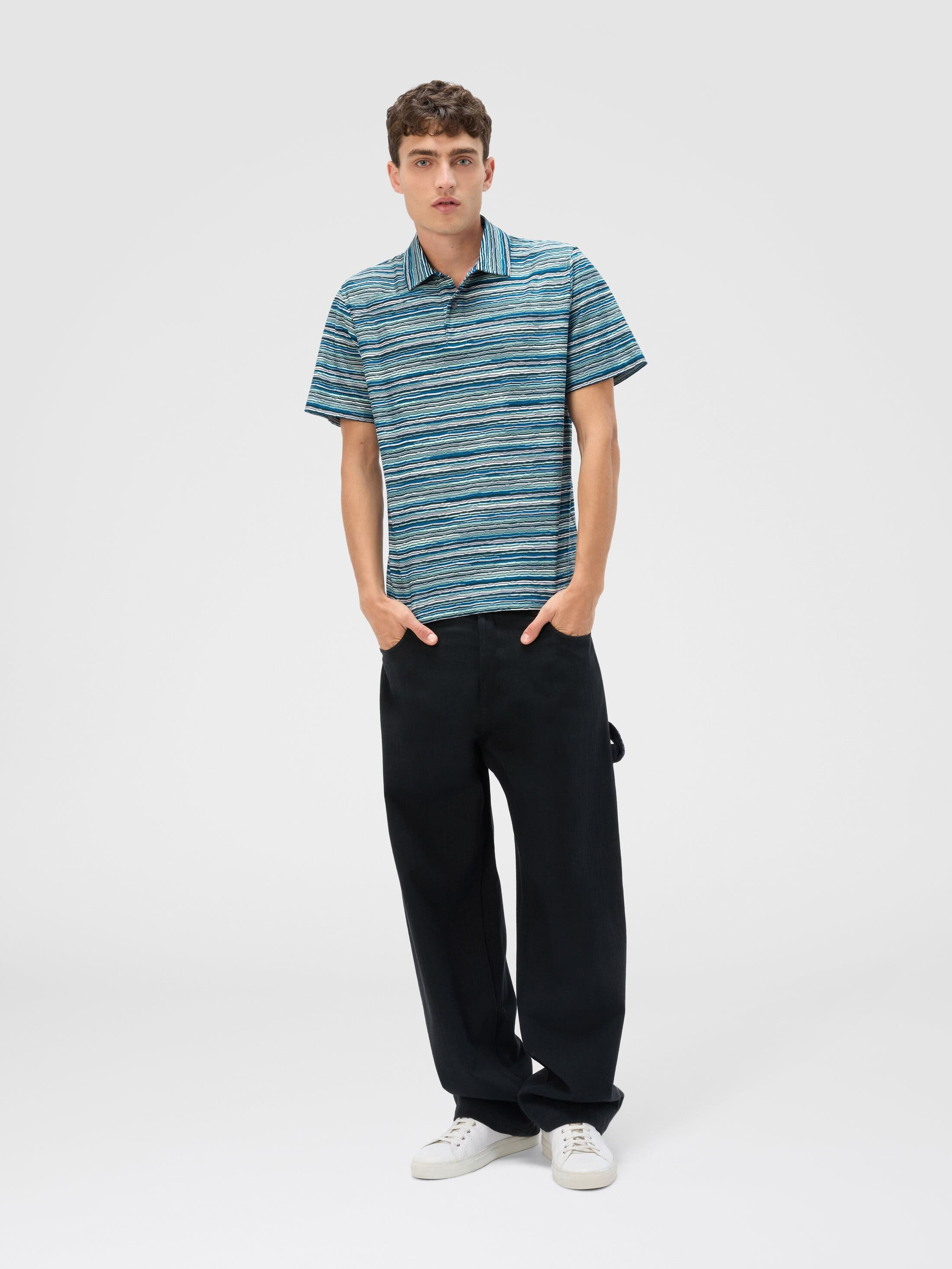 Missoni Short Sleeve Polo In Flame Jersey in Blue & Green at Nordstrom - 2