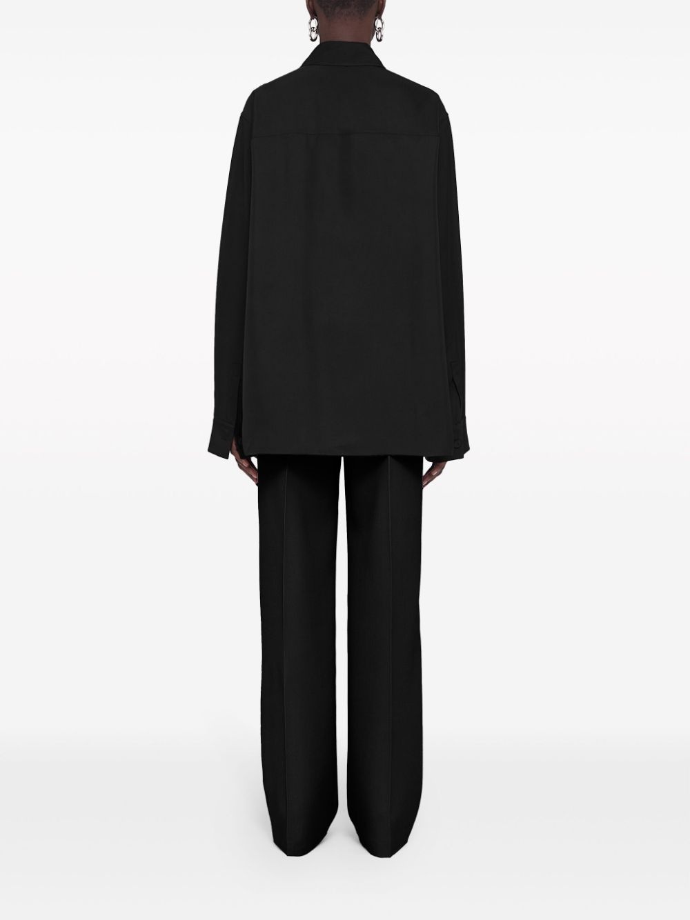 drawstring wool straight-leg trousers - 4