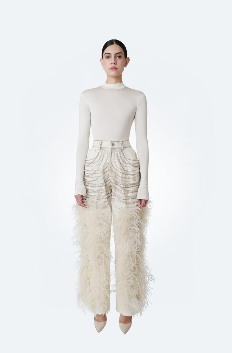 LAPOINTE Stretch Cotton Twill Embroidered Pants With Feathers outlook