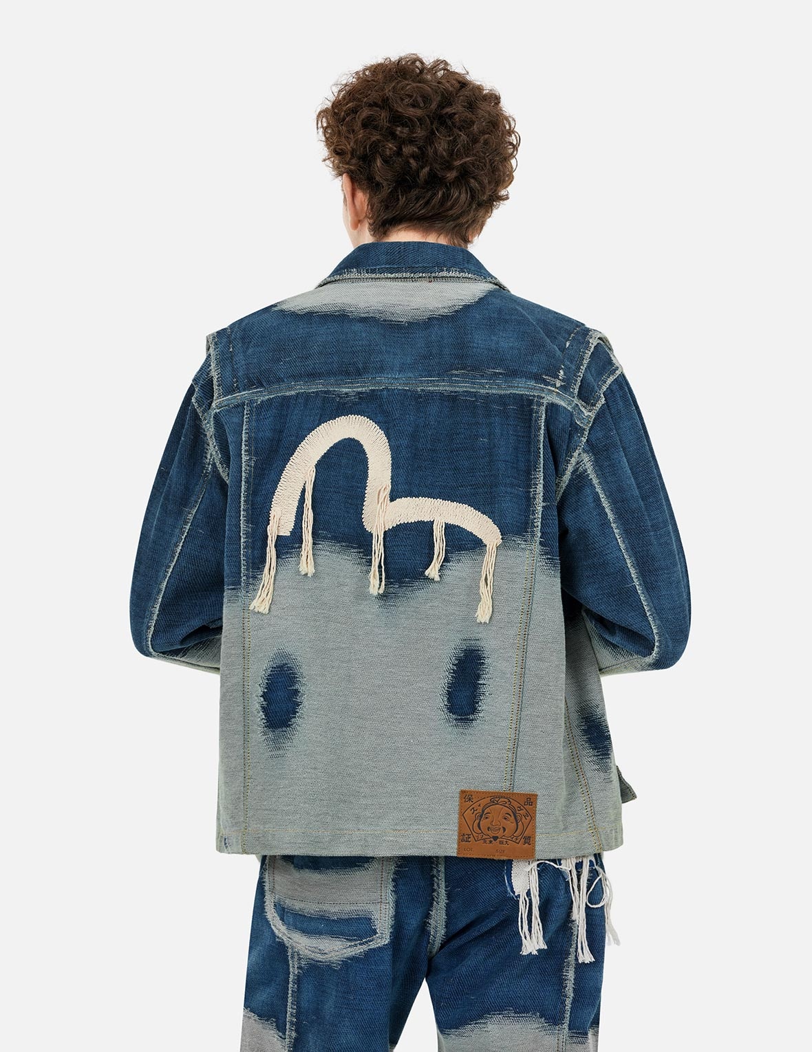 Distressed Logo and Seagull Embroidery Relax Fit Denim Jacket - 4