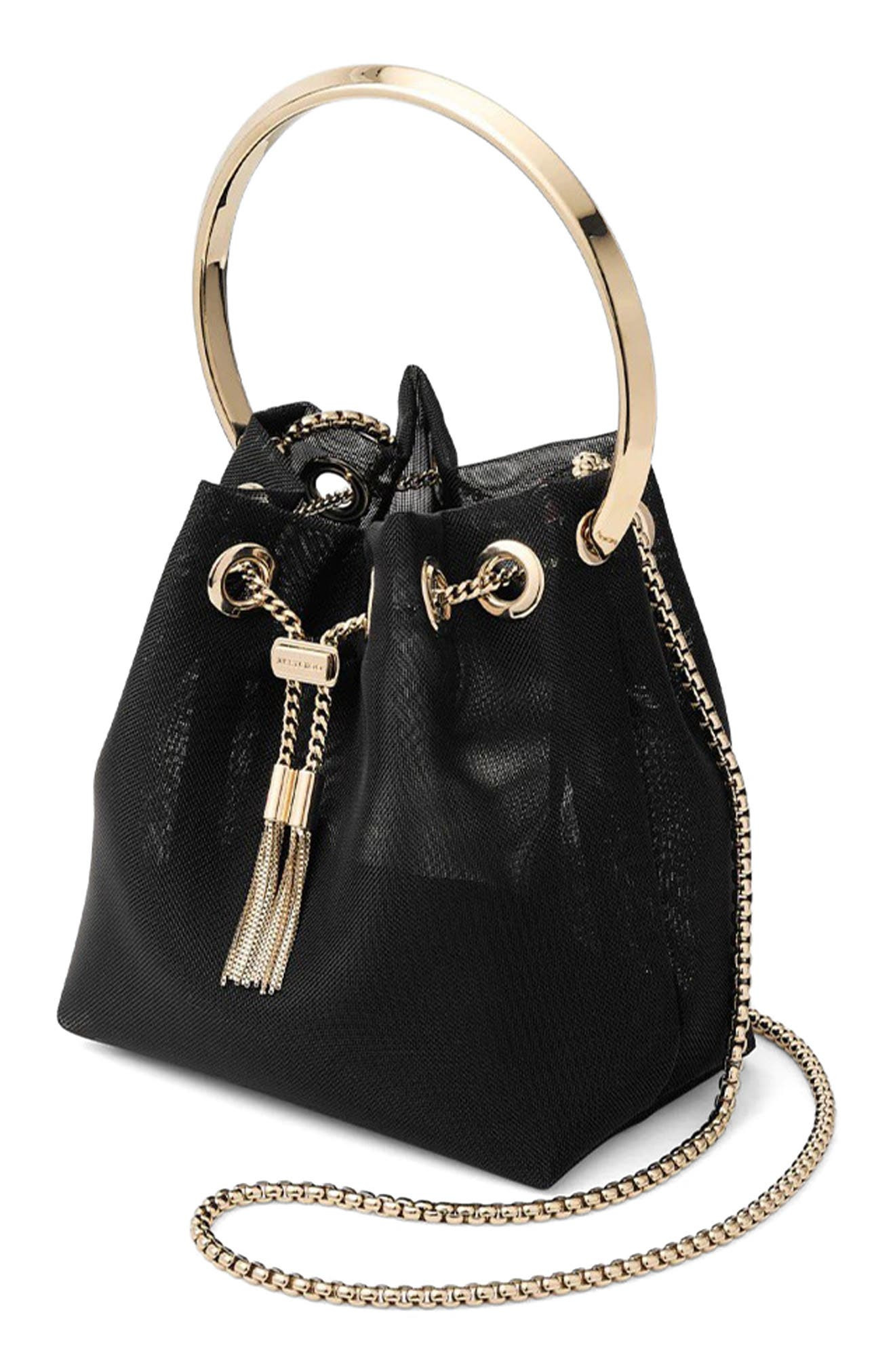 Jimmy Choo Bon Bon Drawstring Mesh Pouch in Black/Light Gold at Nordstrom - 6
