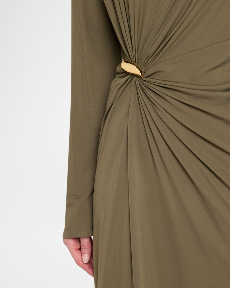 Long-Sleeve Draped Matte Crepe Maxi Dress 5