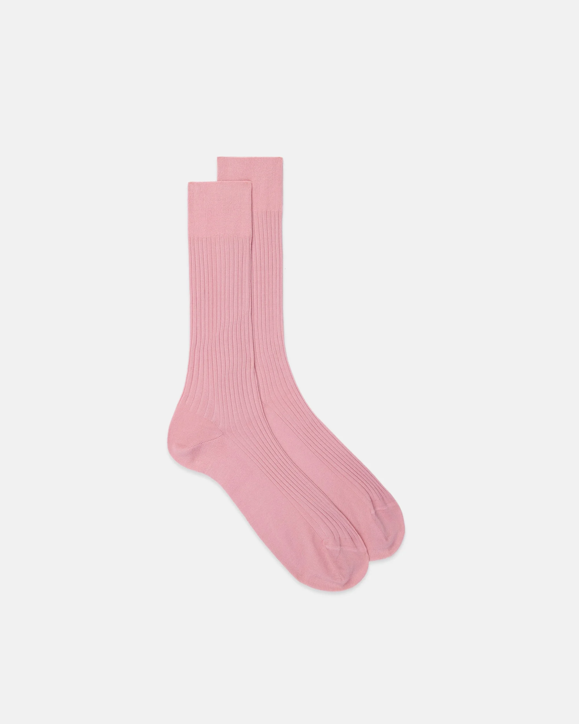 MADE-IN-ENGLAND PINK MID-CALF RIBBED COTTON SOCKS - 1
