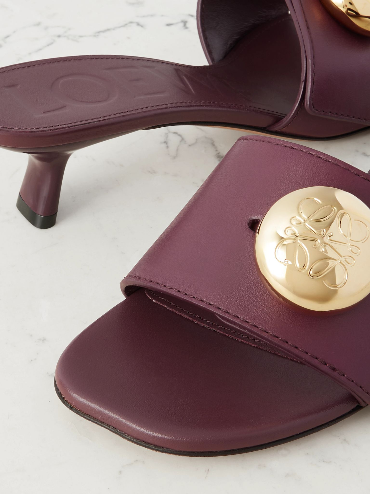 Pebble leather mules Burgundy - 4