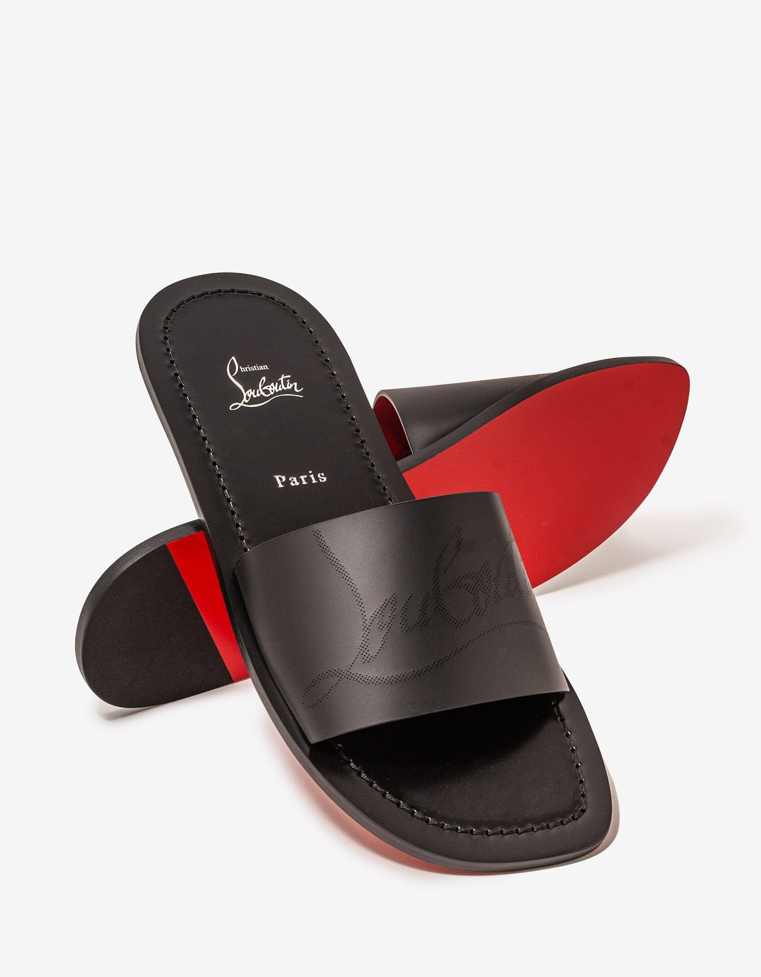 Christian Louboutin Coolraoul Black Leather Slide Sandals - 7