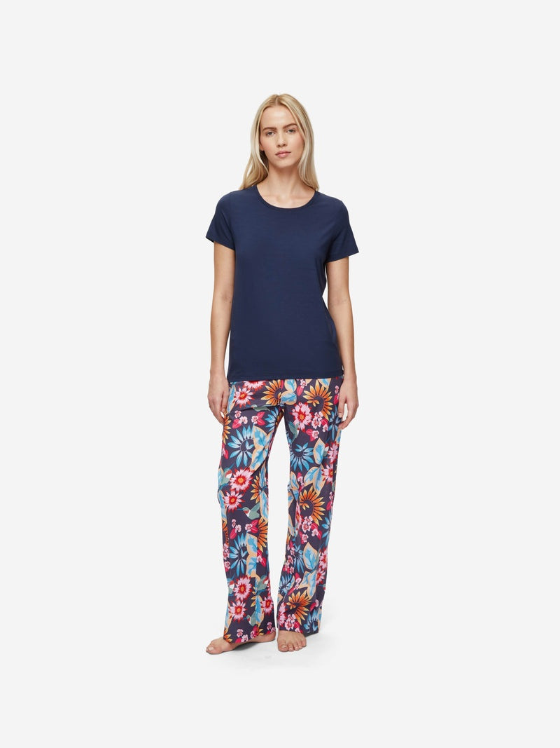 Derek Rose Women's Lounge Trousers Ledbury 60 Cotton Batiste Navy outlook