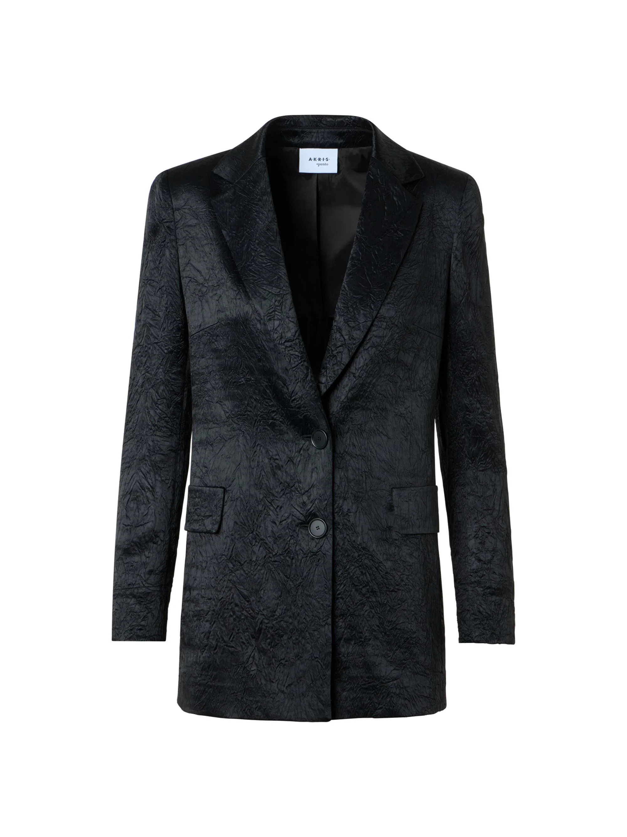 Women's Crinkled Satin Single-Breasted Jacket - Black - 1