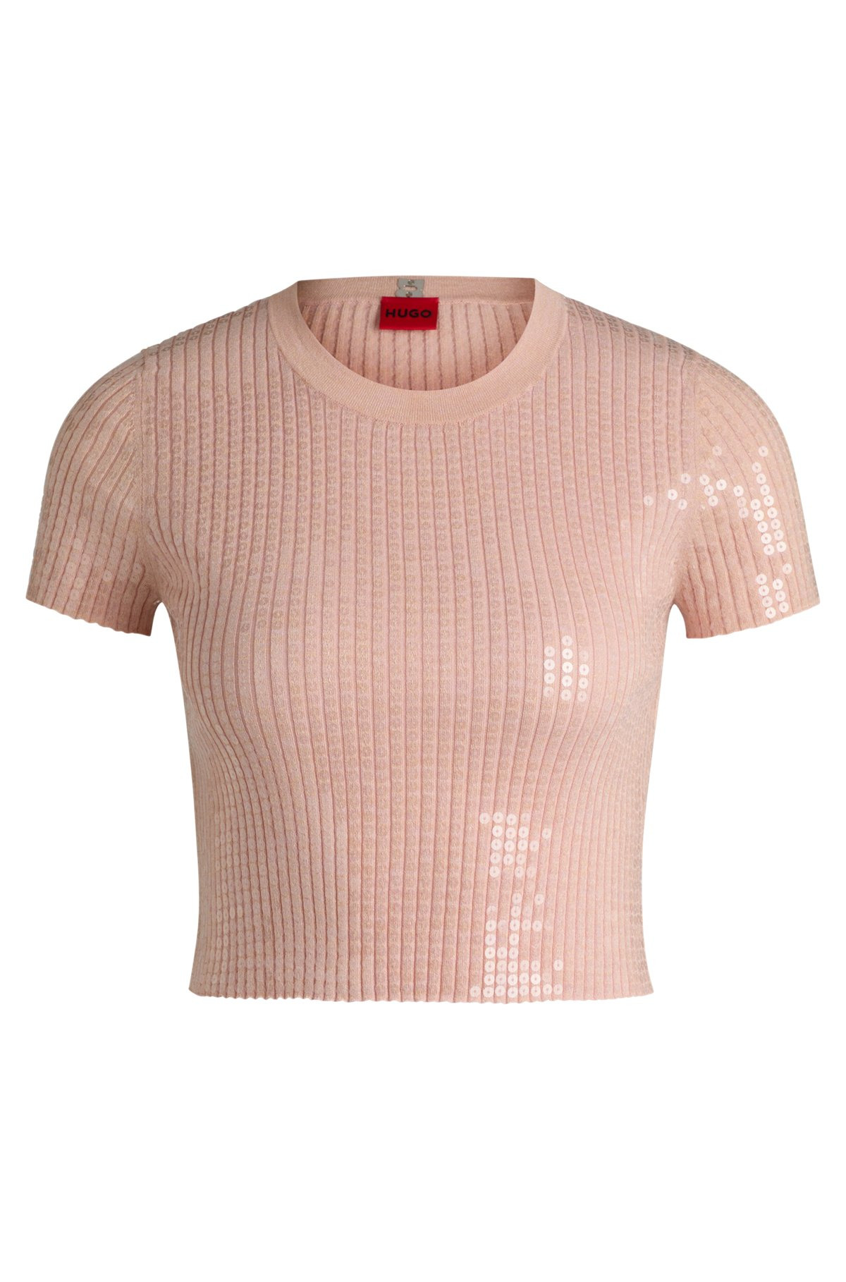 RIBBED SWEATER WITH TRANSPARENT SEQUINS IN SLIM FIT - 1