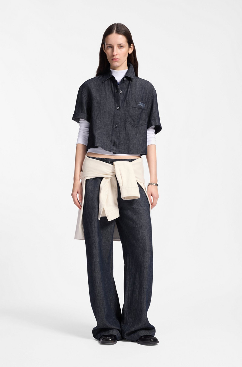 HUGO REGULAR-FIT TROUSERS IN LIGHTWEIGHT DENIM WITH DRAWSTRING WAIST outlook