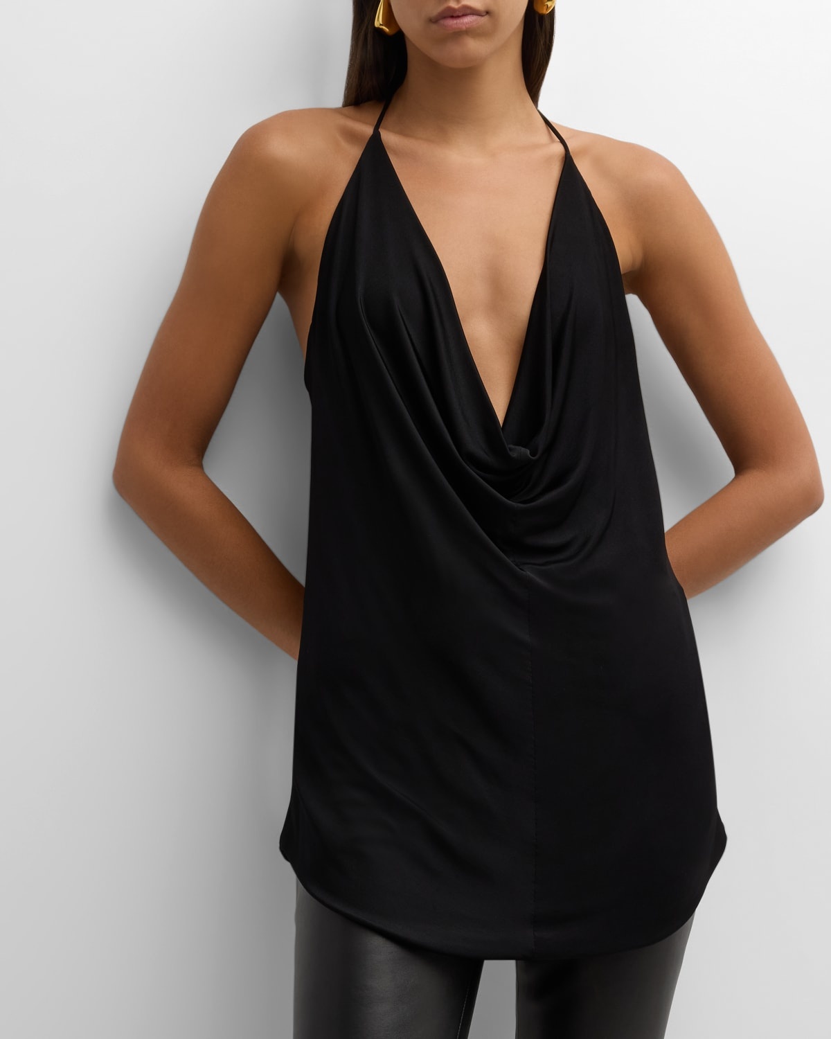 Plunging Cowl Backless Stretch Jersey Tank Top - 7