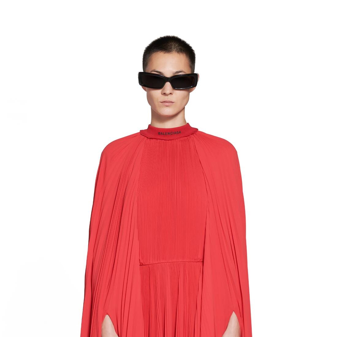 Women's Pleated Cape Maxi Dress in Red - 5