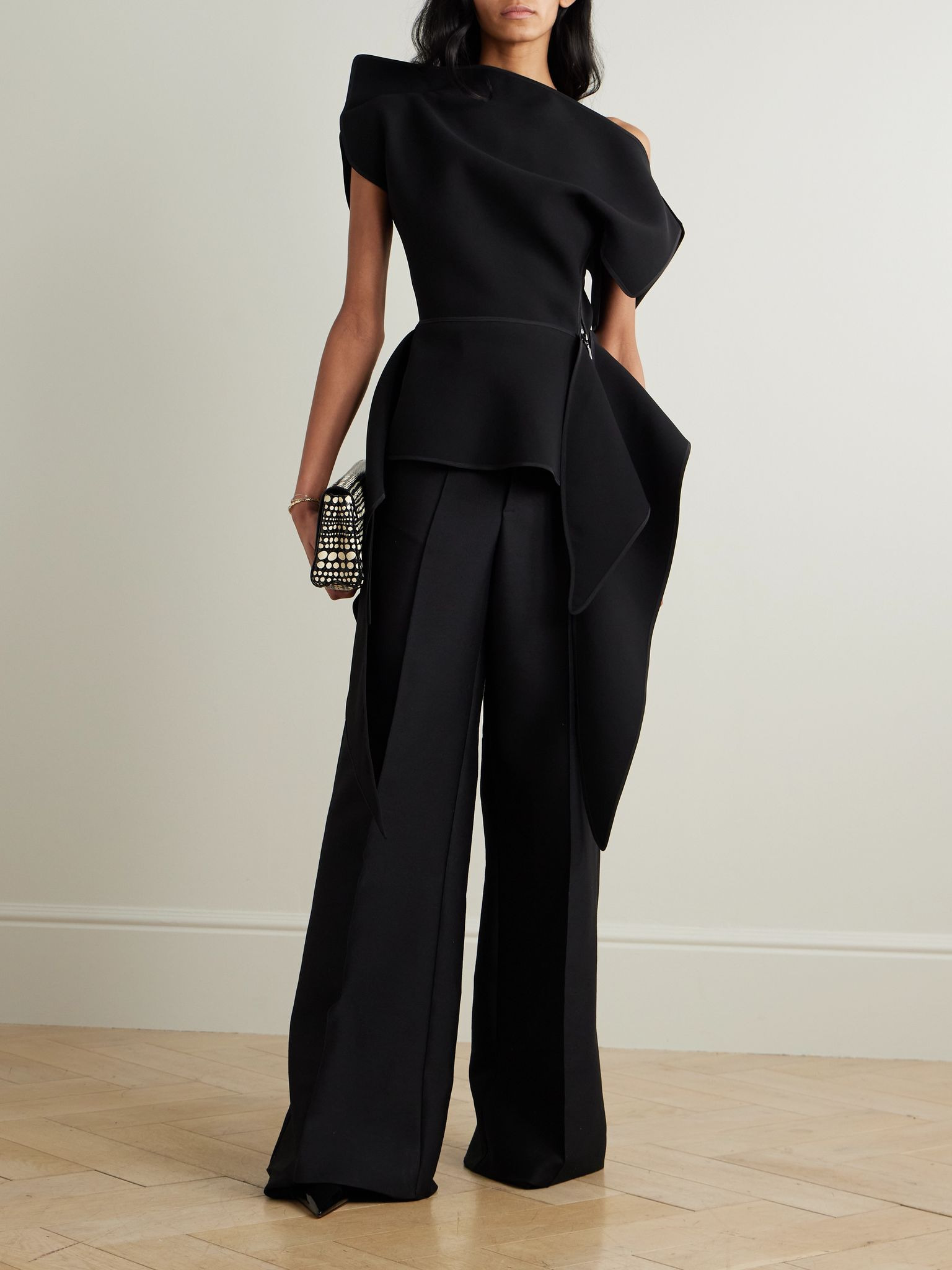 Resolute asymmetric ruffled crepe peplum top Black - 2
