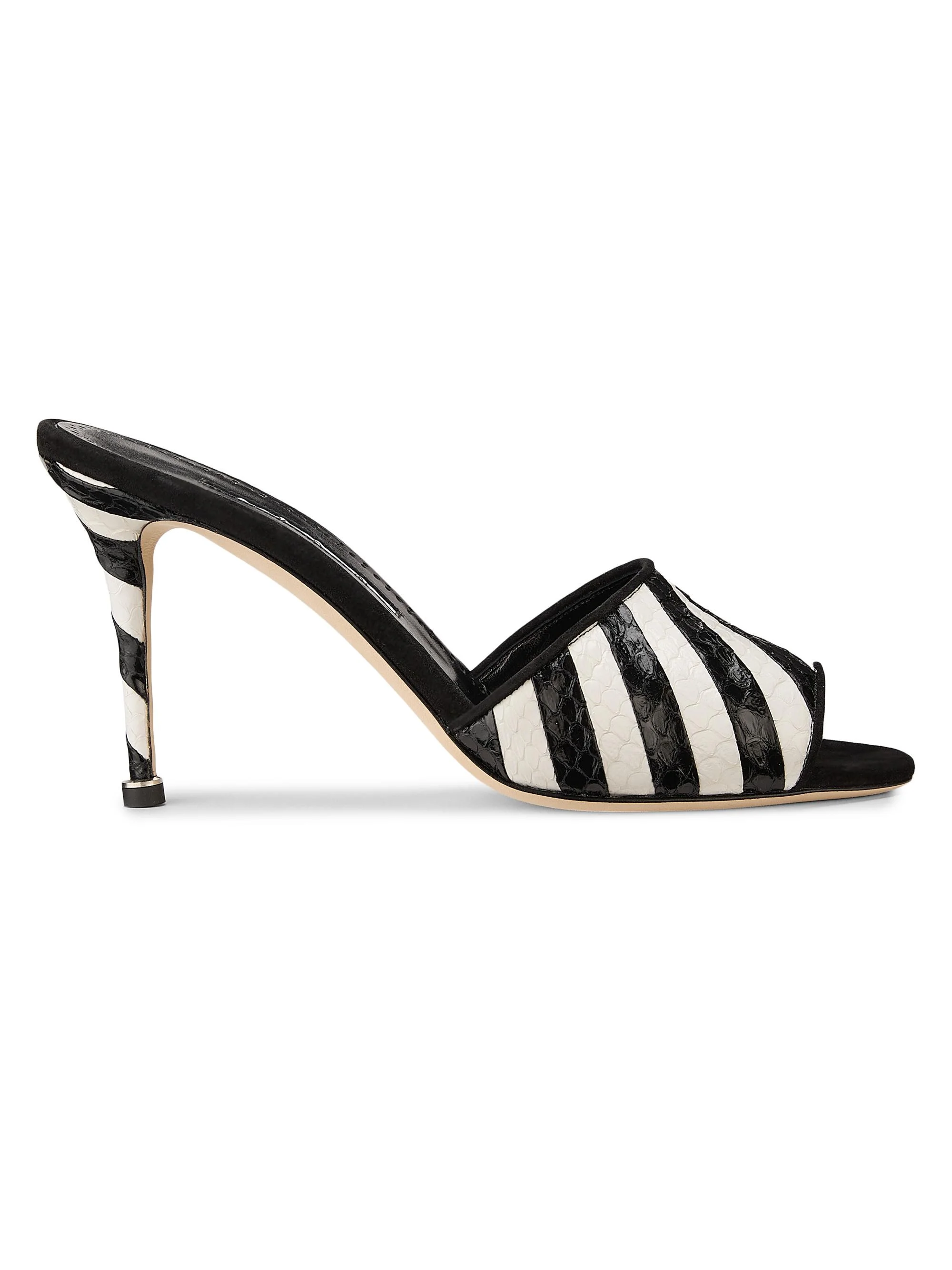 Women's Larache 90MM Striped Snakeskin Stiletto Mules - Black And White - 1