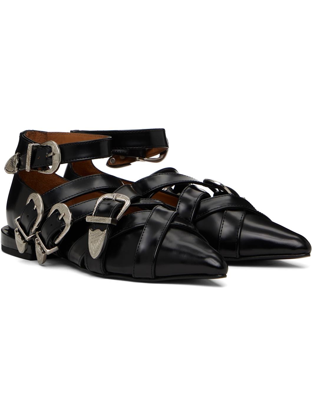 Black Cross Strap Polido Ballerina Flats - 4