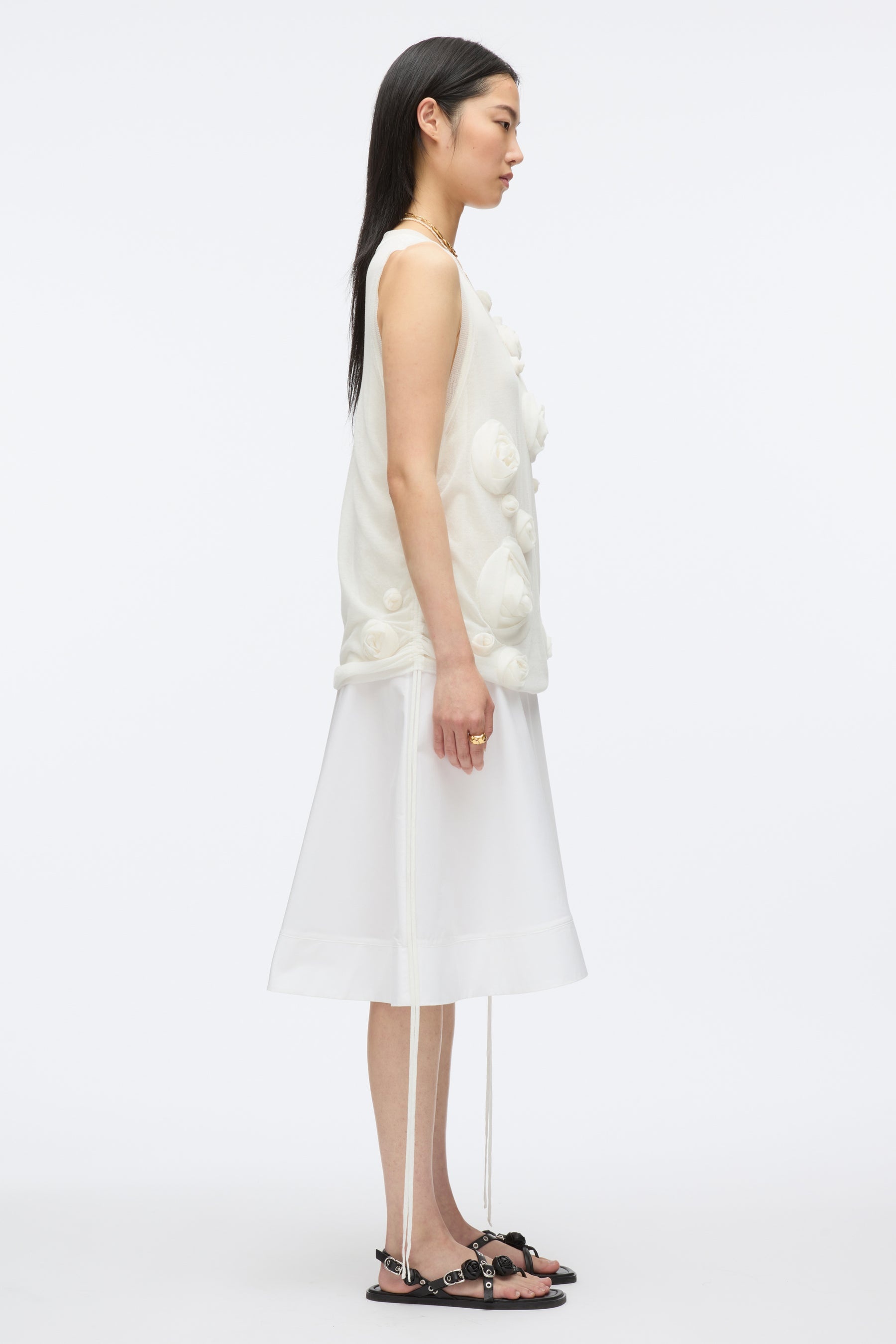 Gauze Combo Tank Dress with Rosettes - 3