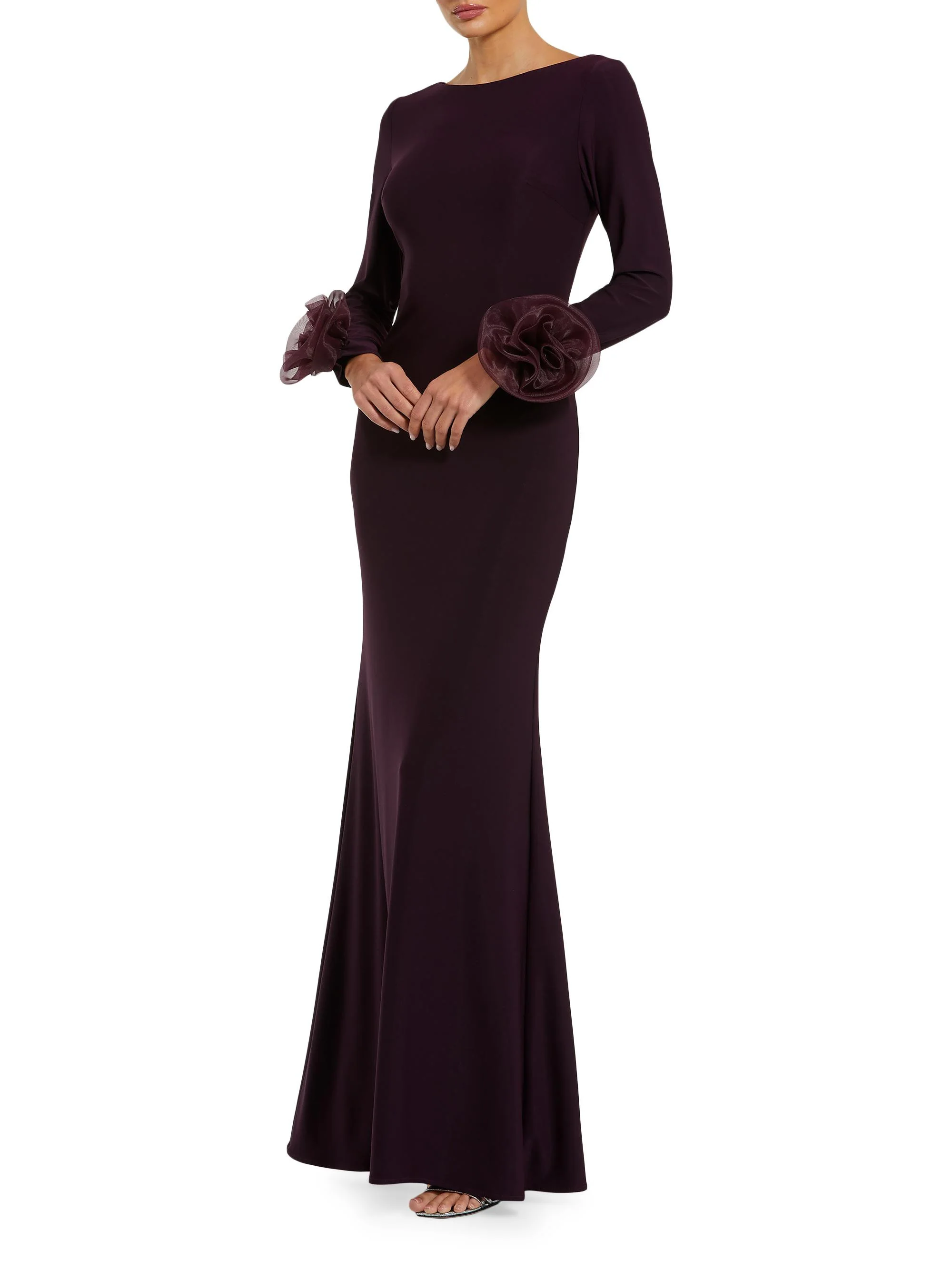 Women's Organza Rosette Long-Sleeve Gown - Amethyst - 1