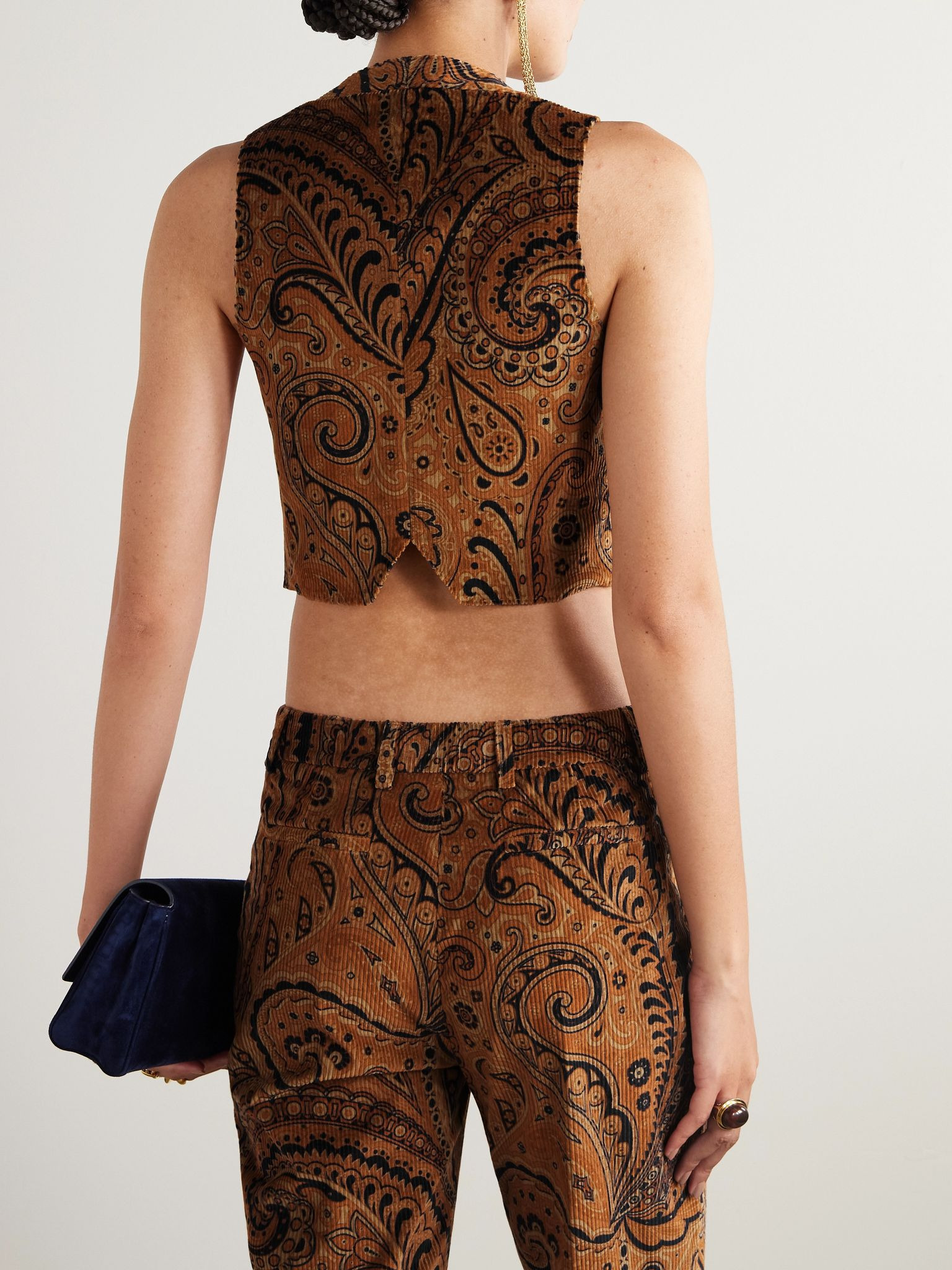 Paisley-print cotton-blend corduroy vest Brown - 4