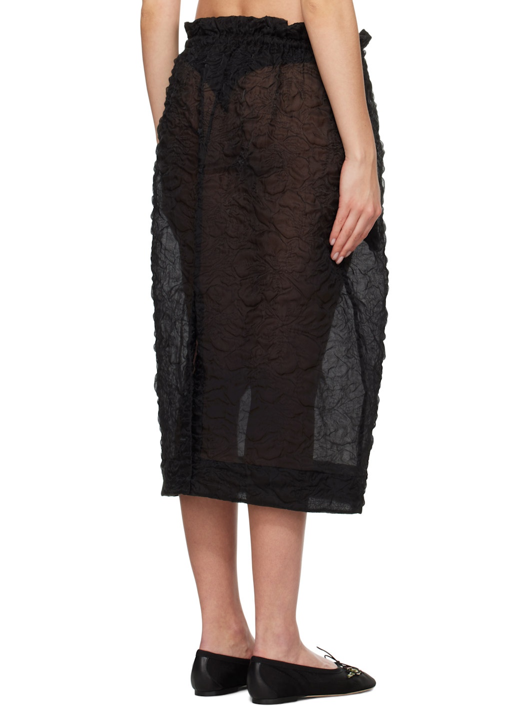 Black Elasticated Gathered Ruffle Waist Tulip Midi Skirt - 3