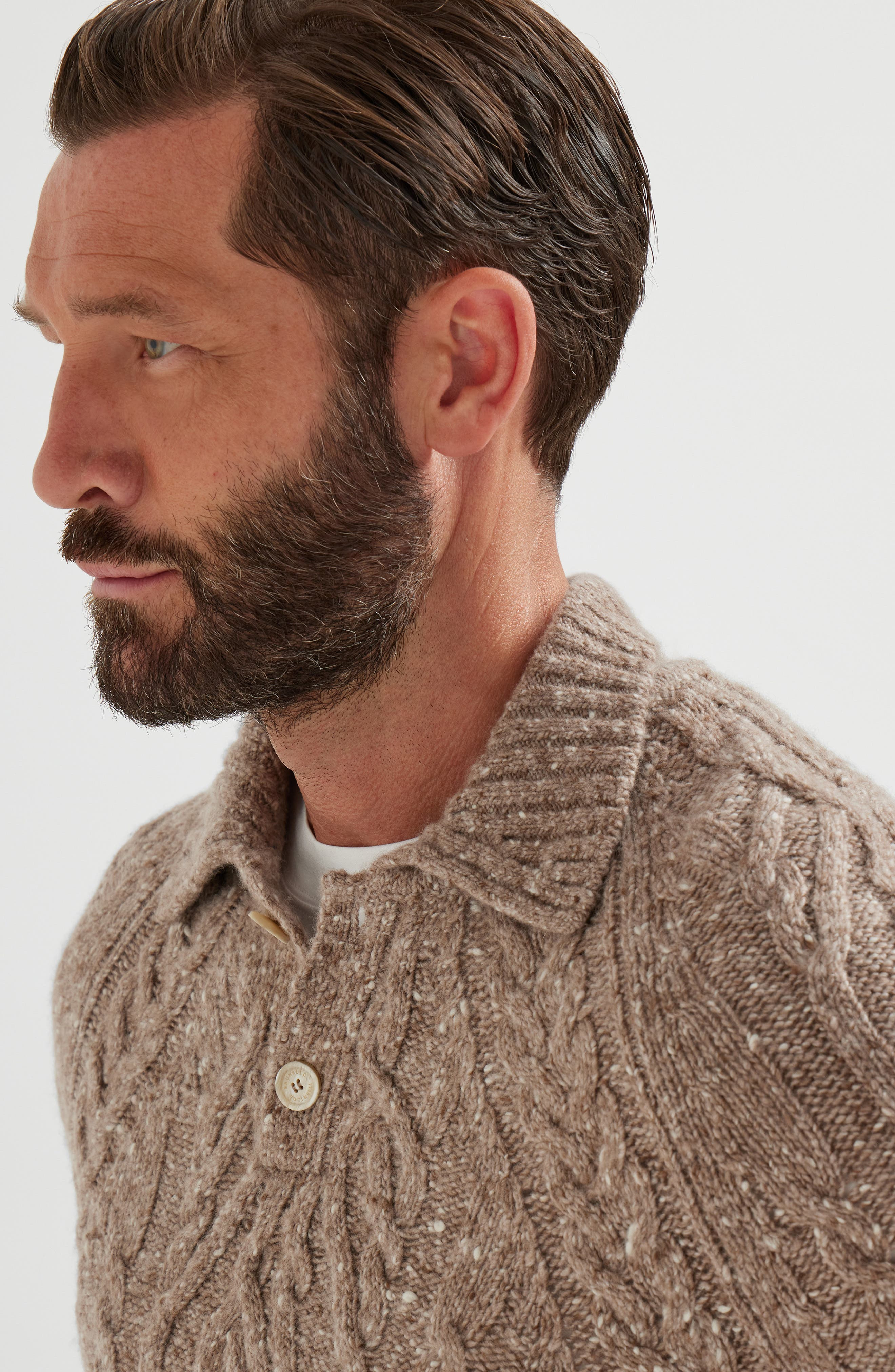 Brunello Cucinelli Cable knit polo shirt in Hazelnut at Nordstrom - 4