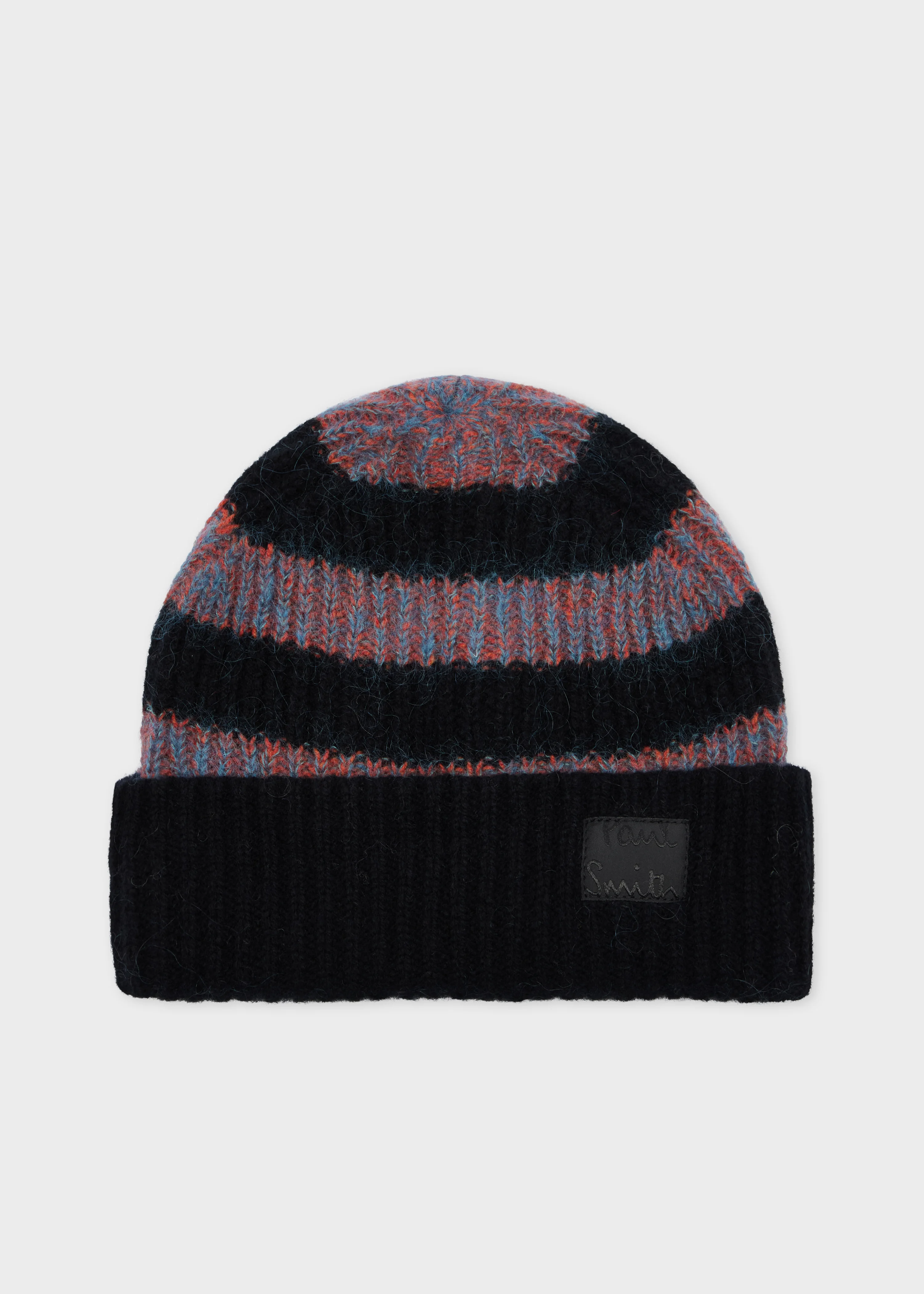 Black Stripe Lambswool-Mohair Chunky Knit Beanie - 1