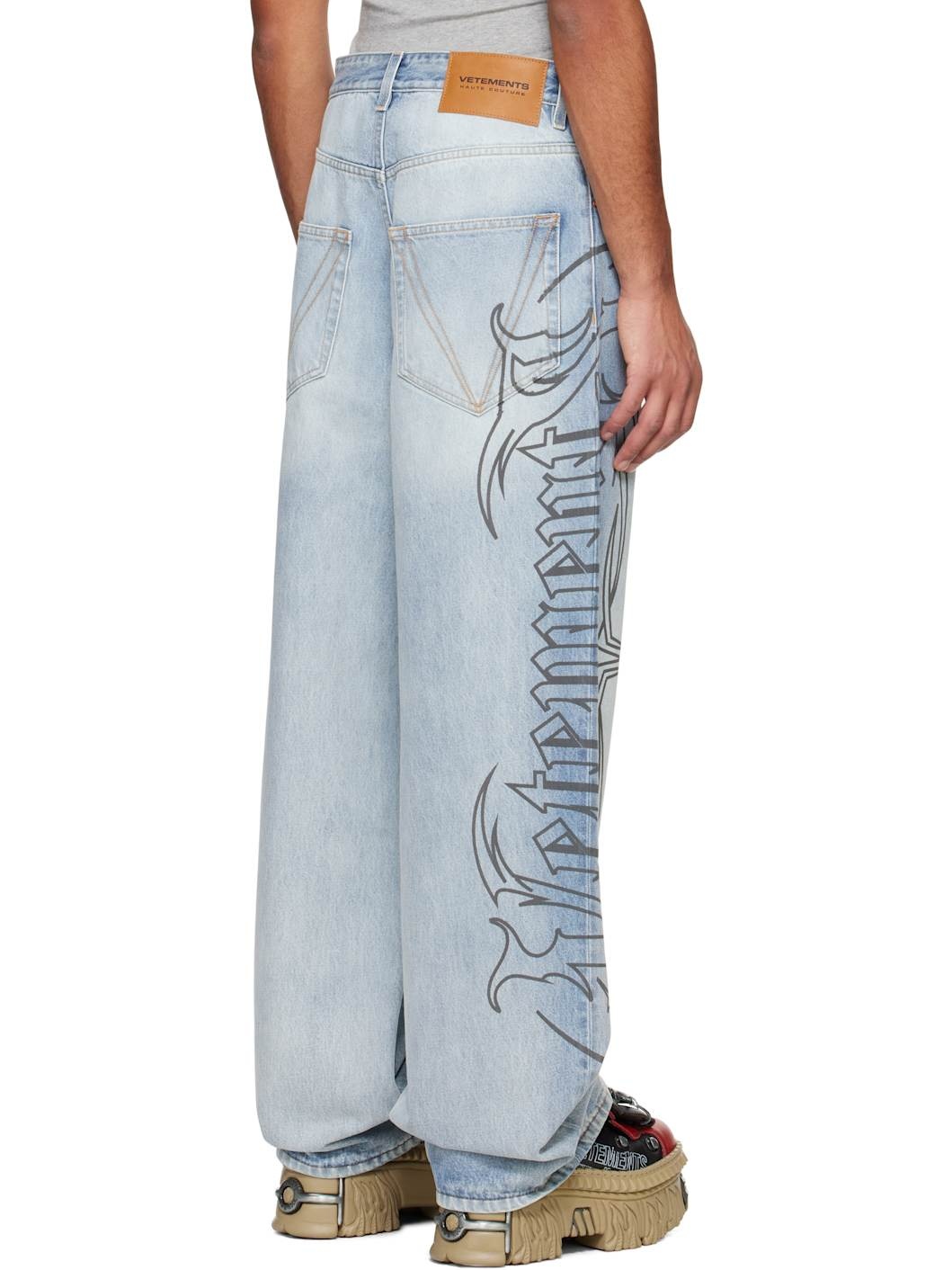 Blue Metal Logo Baggy Jeans - 3