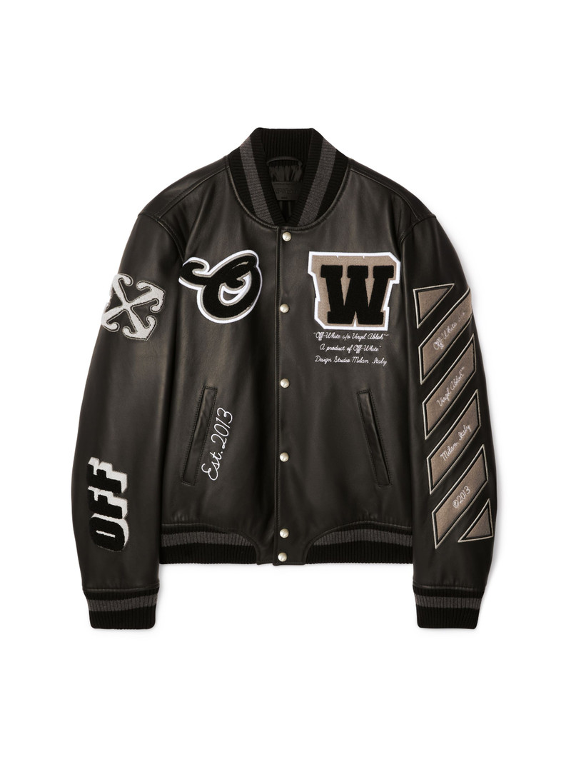 Black Leather Varsity Jacket - 1