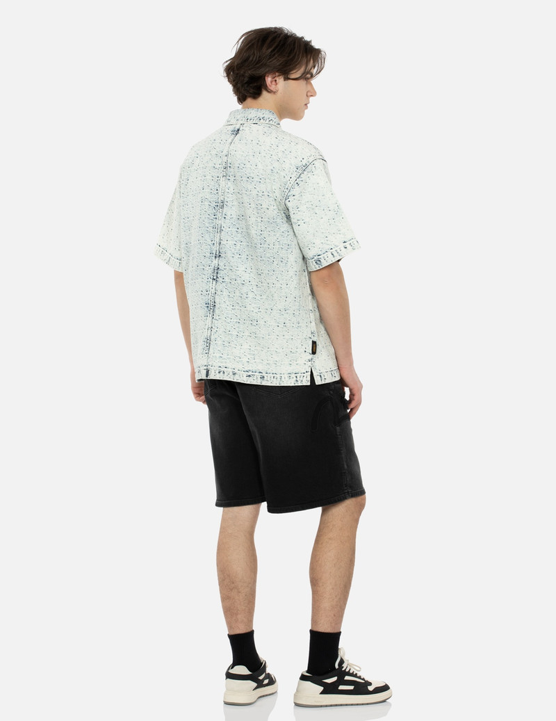 WASHED ALLOVER KAMON JACQUARD AND SEAGULL EMBROIDERY BOXY DENIM SHIRT 4