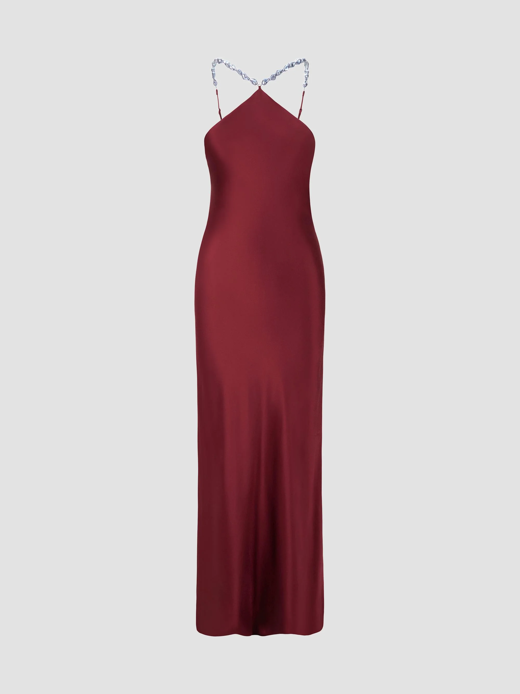 Women's Cadence Satin Embellished Halter Gown - Pinot - 1